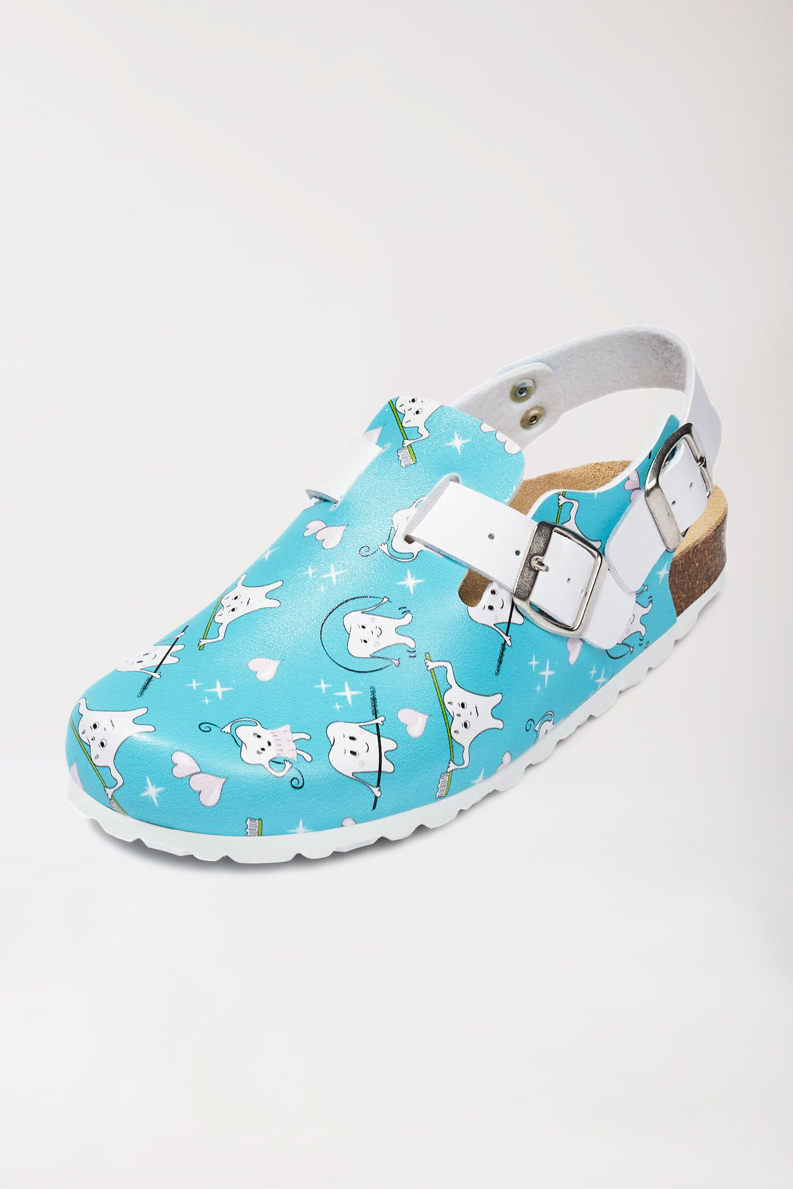 Damen Clog türkis/weiß, Vorderansicht
