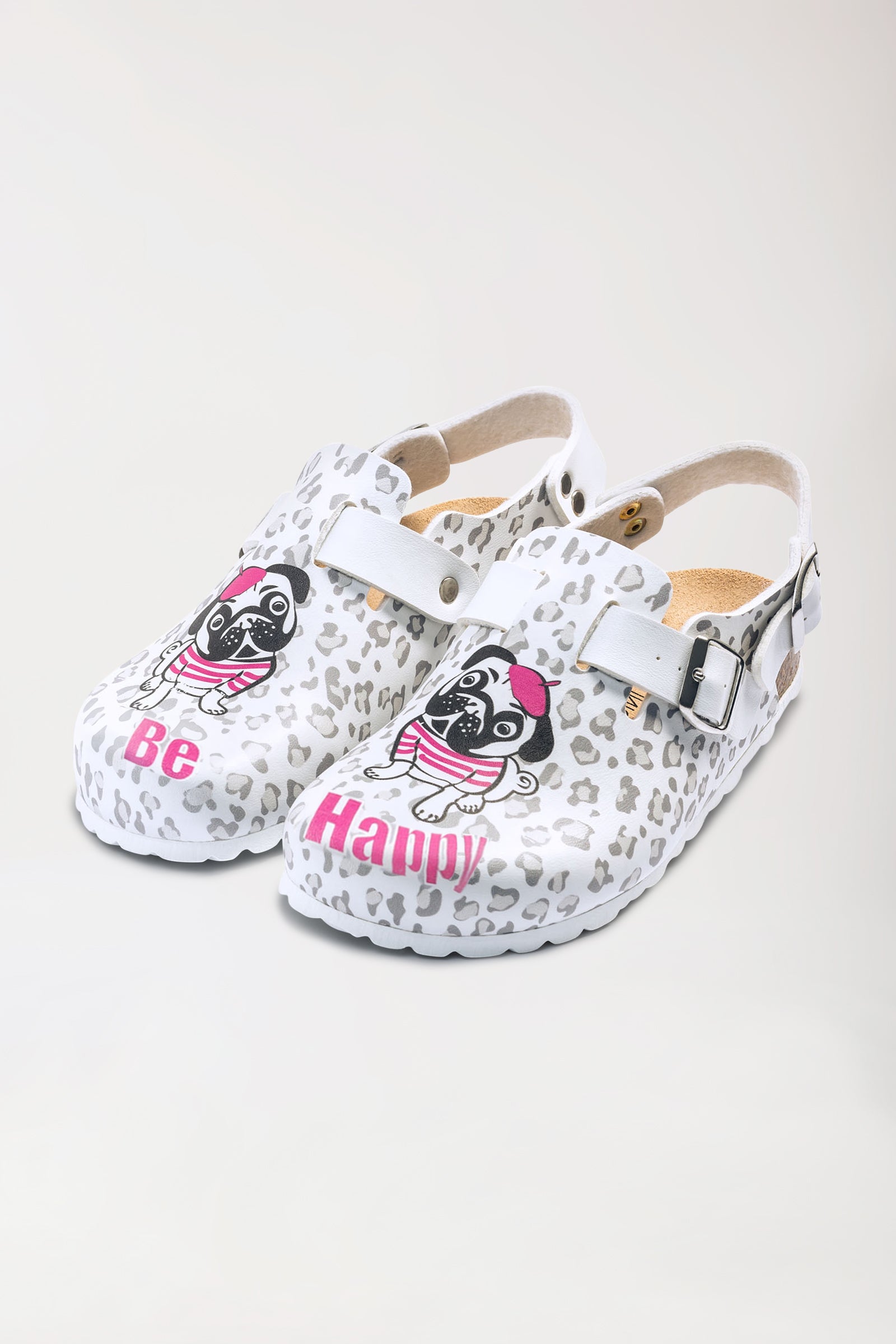 Damen Clog weiß/grau/pink, Vorderansicht