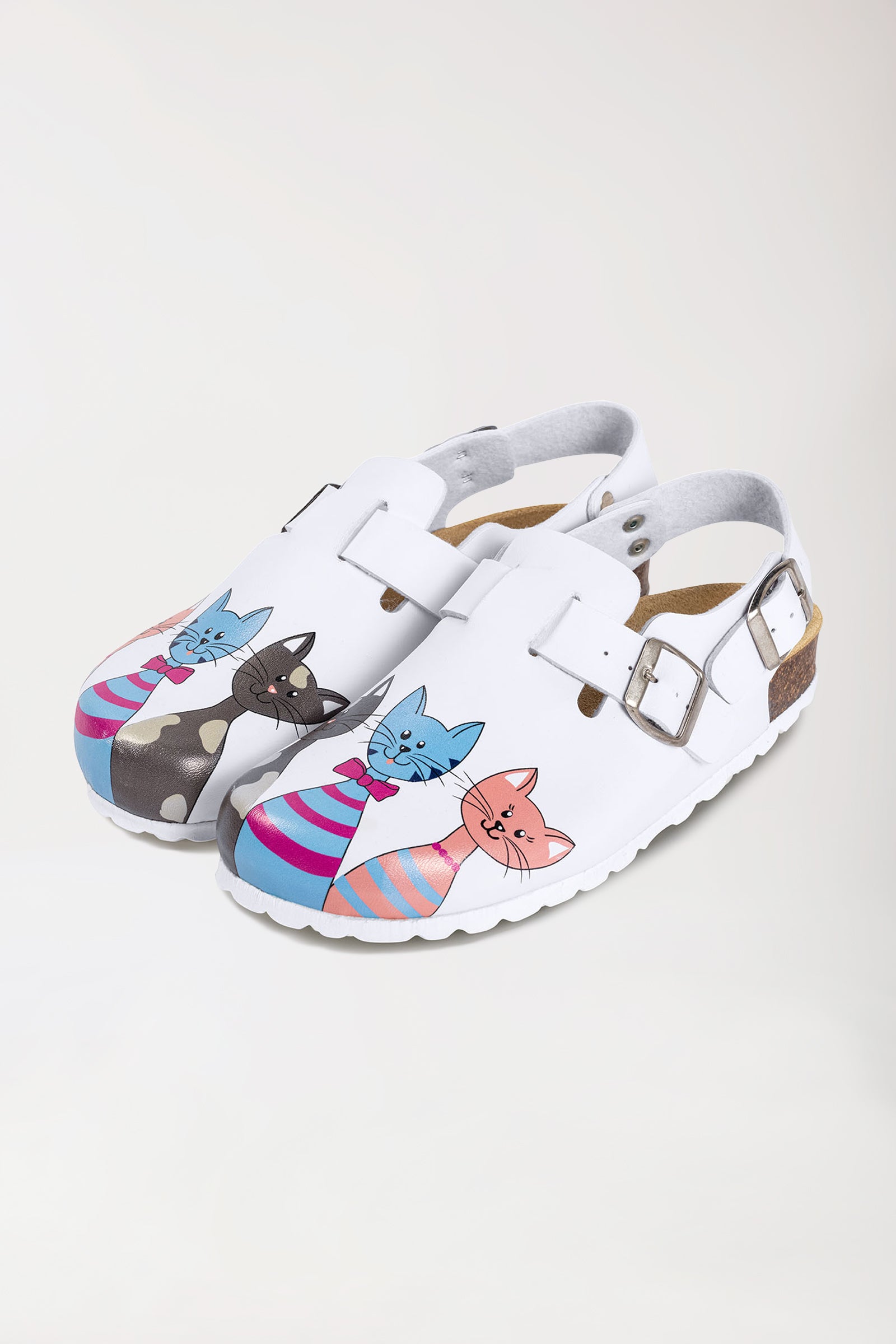Damen Clog weiß/pfirsichrosa/blau, Vorderansicht