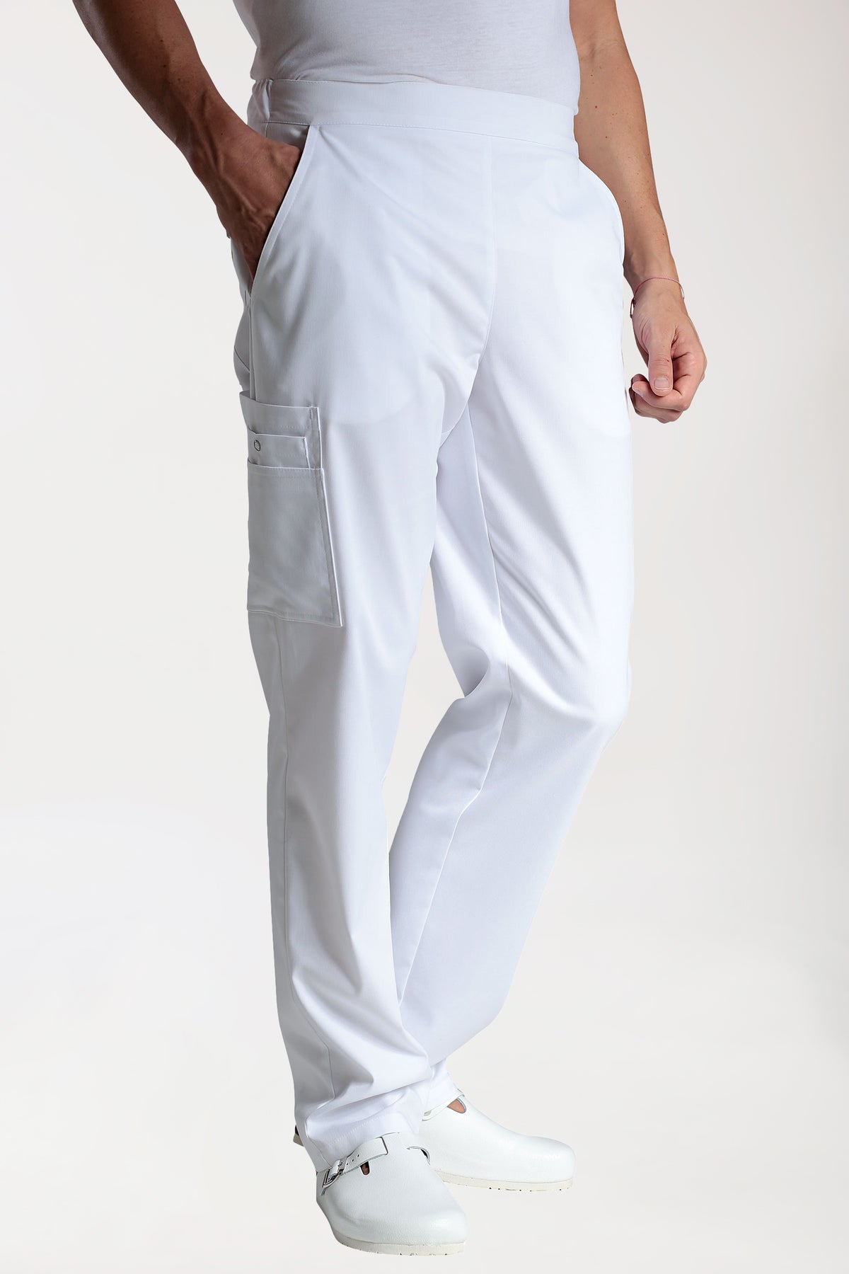 CLINIC STRETCH Hose Unisex - mit Beintasche weiß