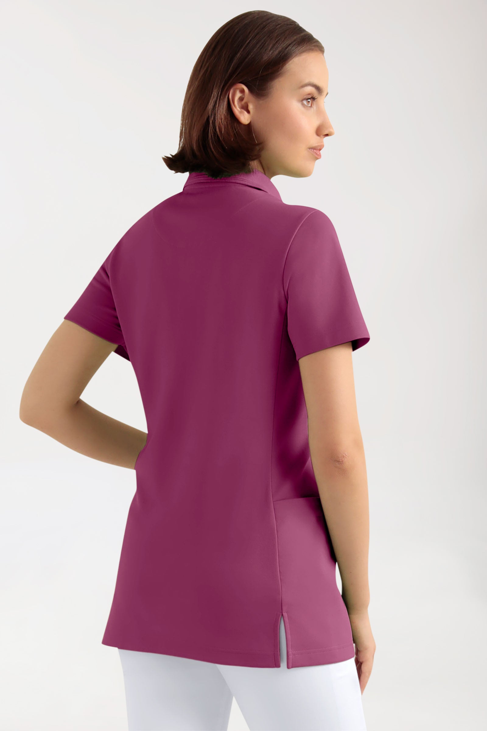 COMFY FLEX Stretch Schlupfkasack Damen - Polokragen berry, Rückansicht 