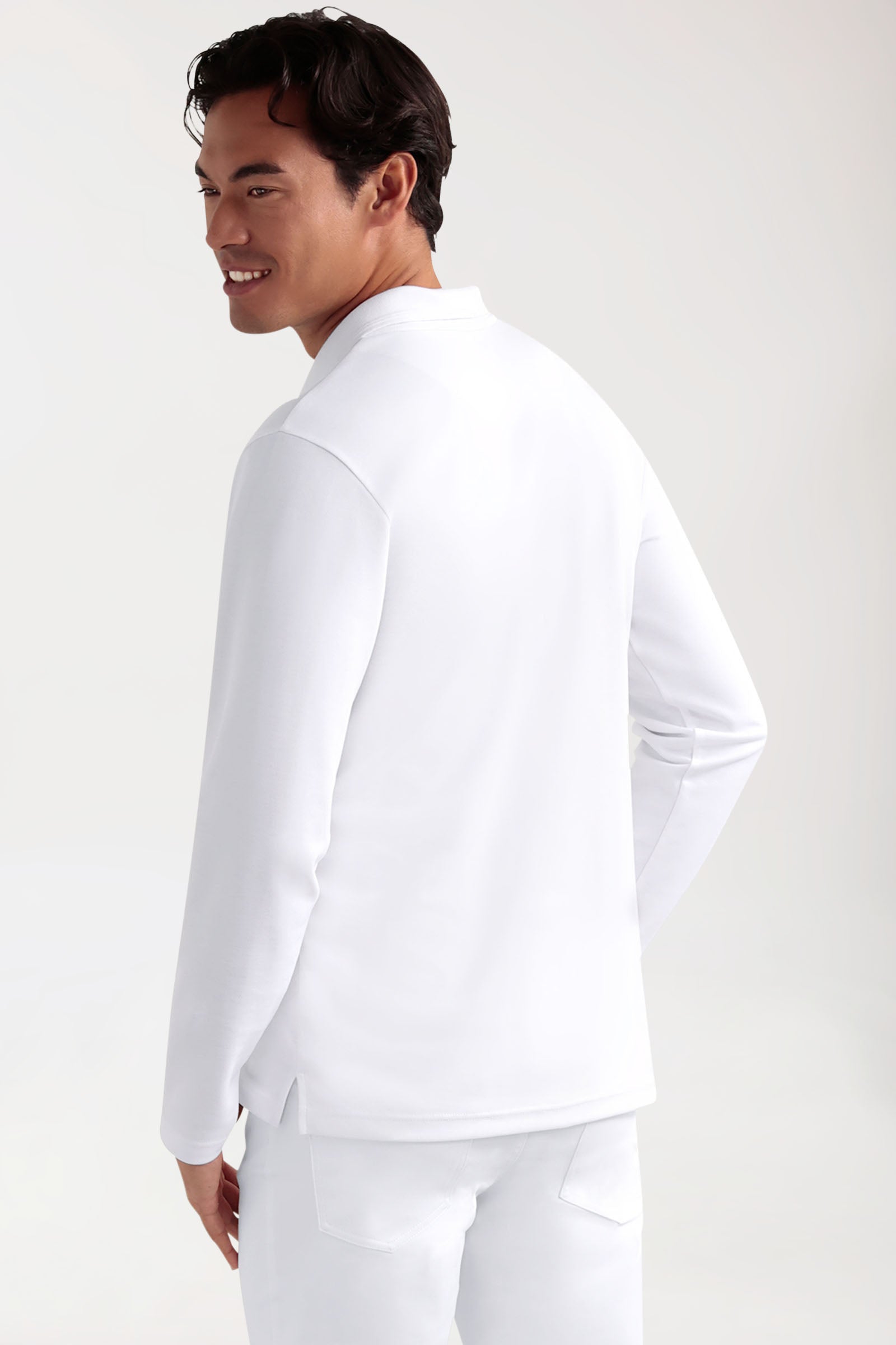 CORE Longsleeve Herren Double Face Piqué - Polokragen weiß, Rückansicht 