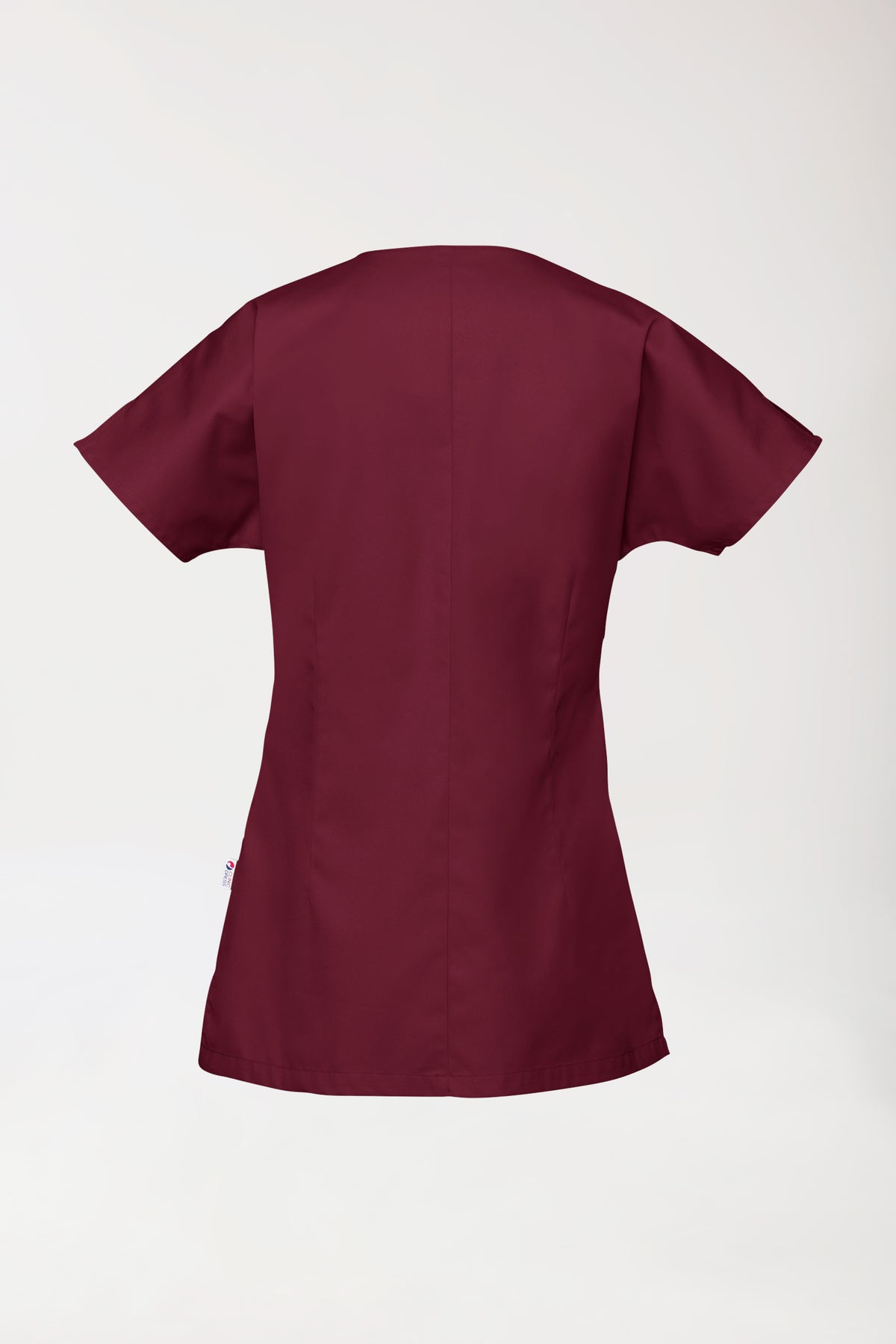 Beauty Kasack Damen - asymmetrische Druckknopfleiste bordeaux, Rückansicht 