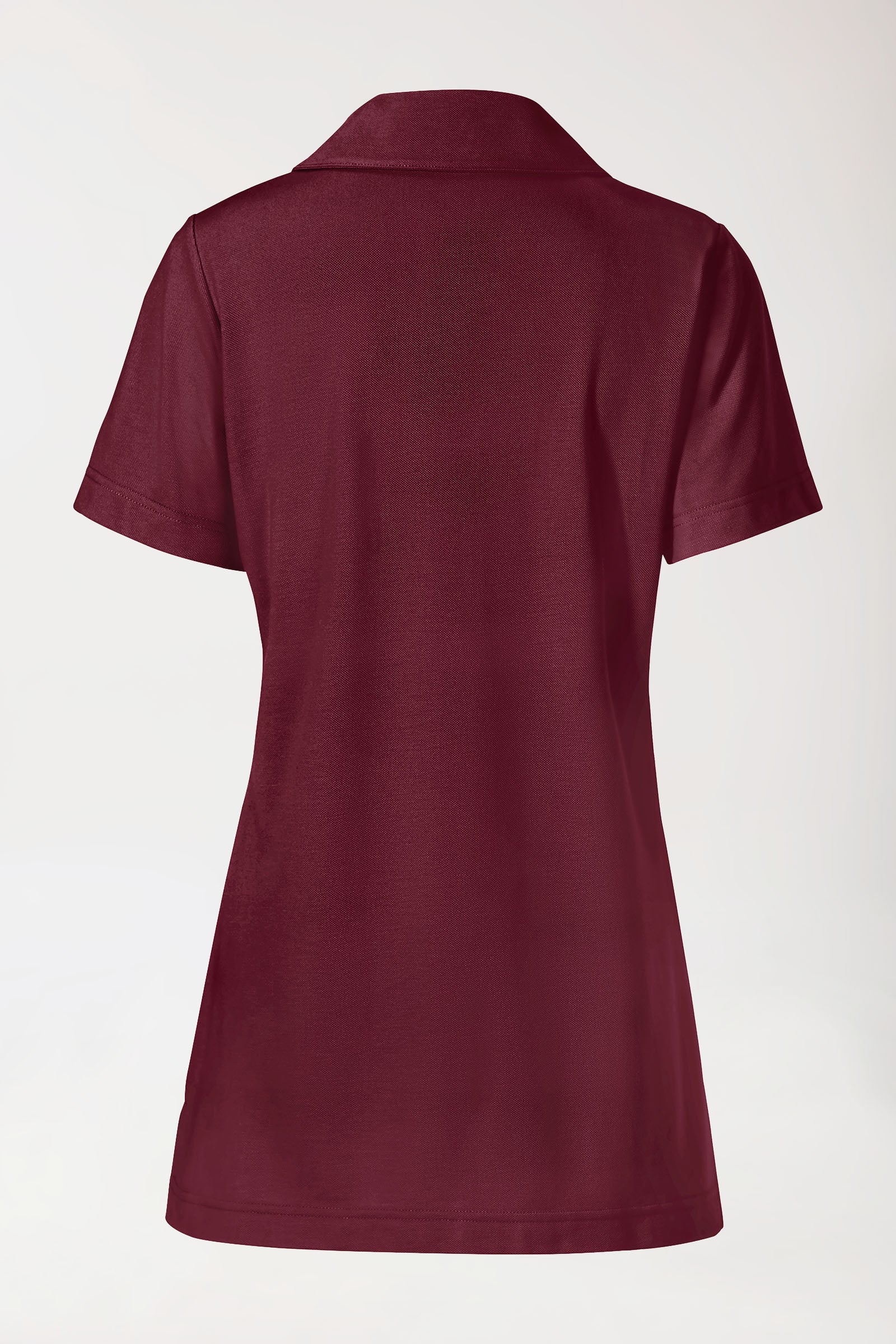 Piqué Longshirt Damen - mit Kragen bordeaux, Rückansicht 
