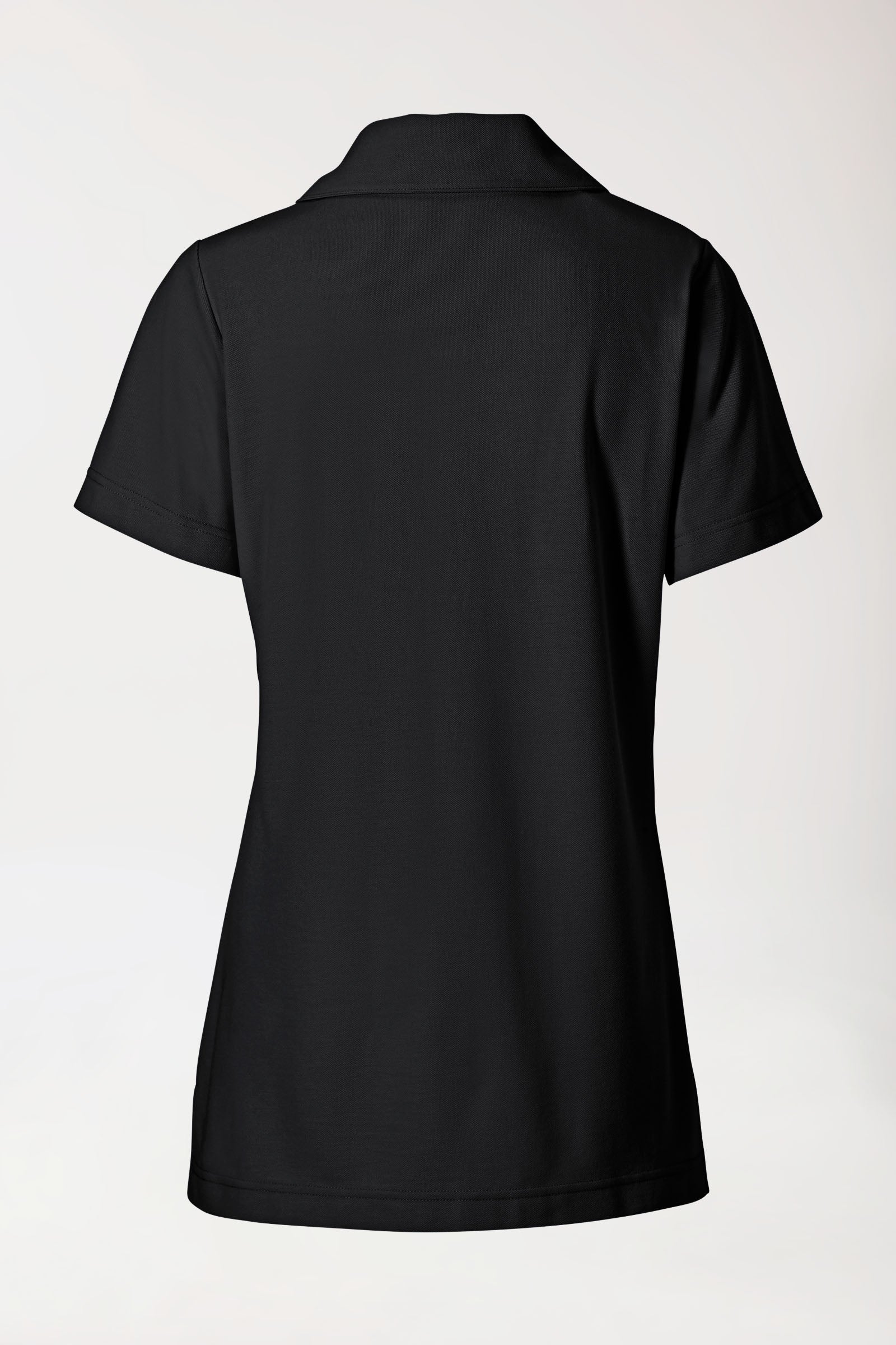 Piqué Longshirt Damen - mit Kragen schwarz, Rückansicht 