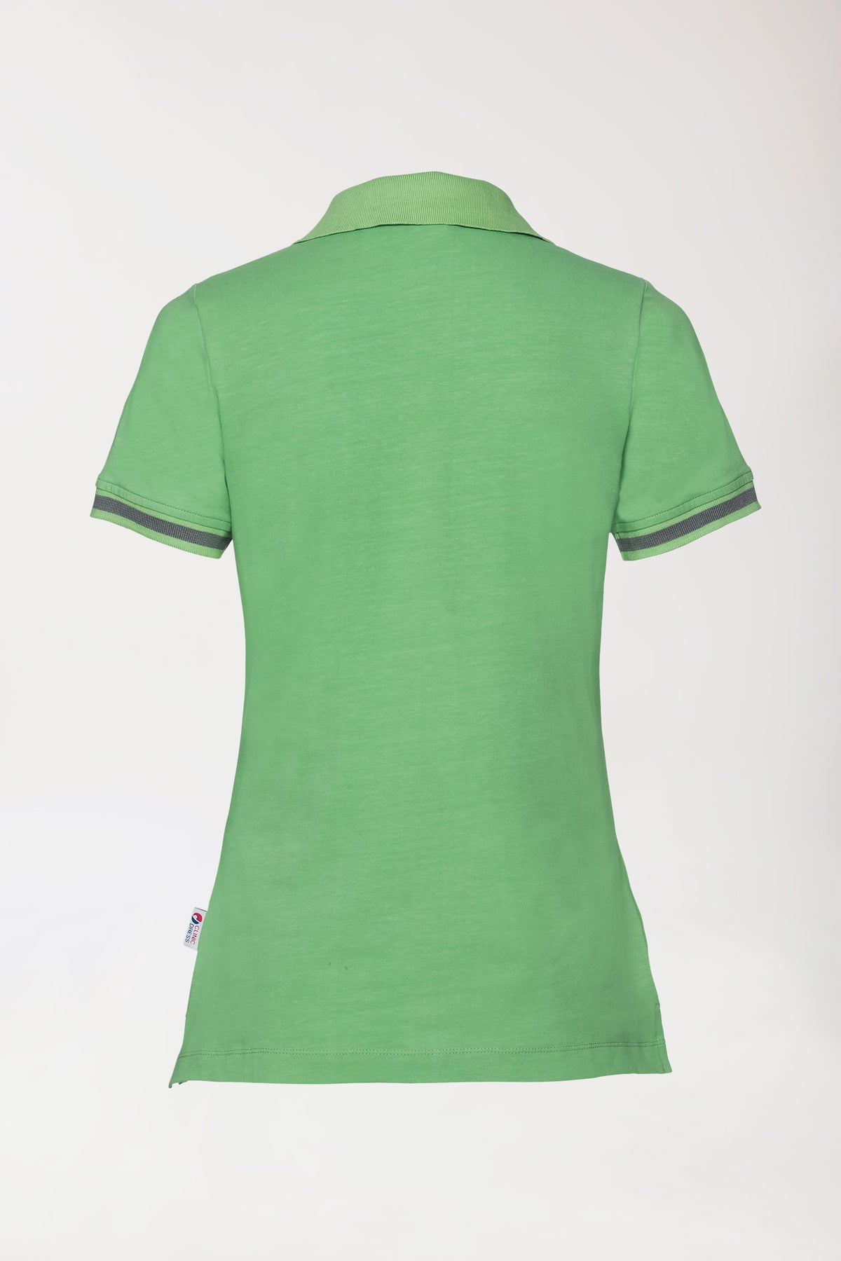 Stretch Shirt Damen - Polokragen apfelgrün/dunkelgrau melange, Rückansicht 