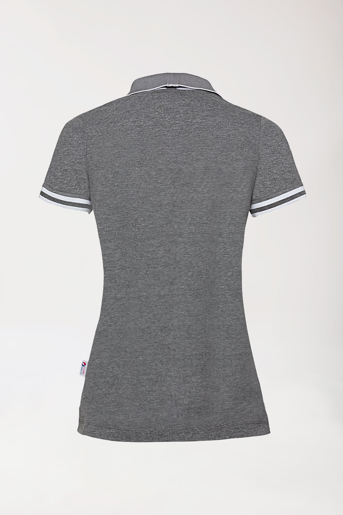 Stretch Shirt Damen - Polokragen dunkelgrau melange/weiß, Rückansicht 