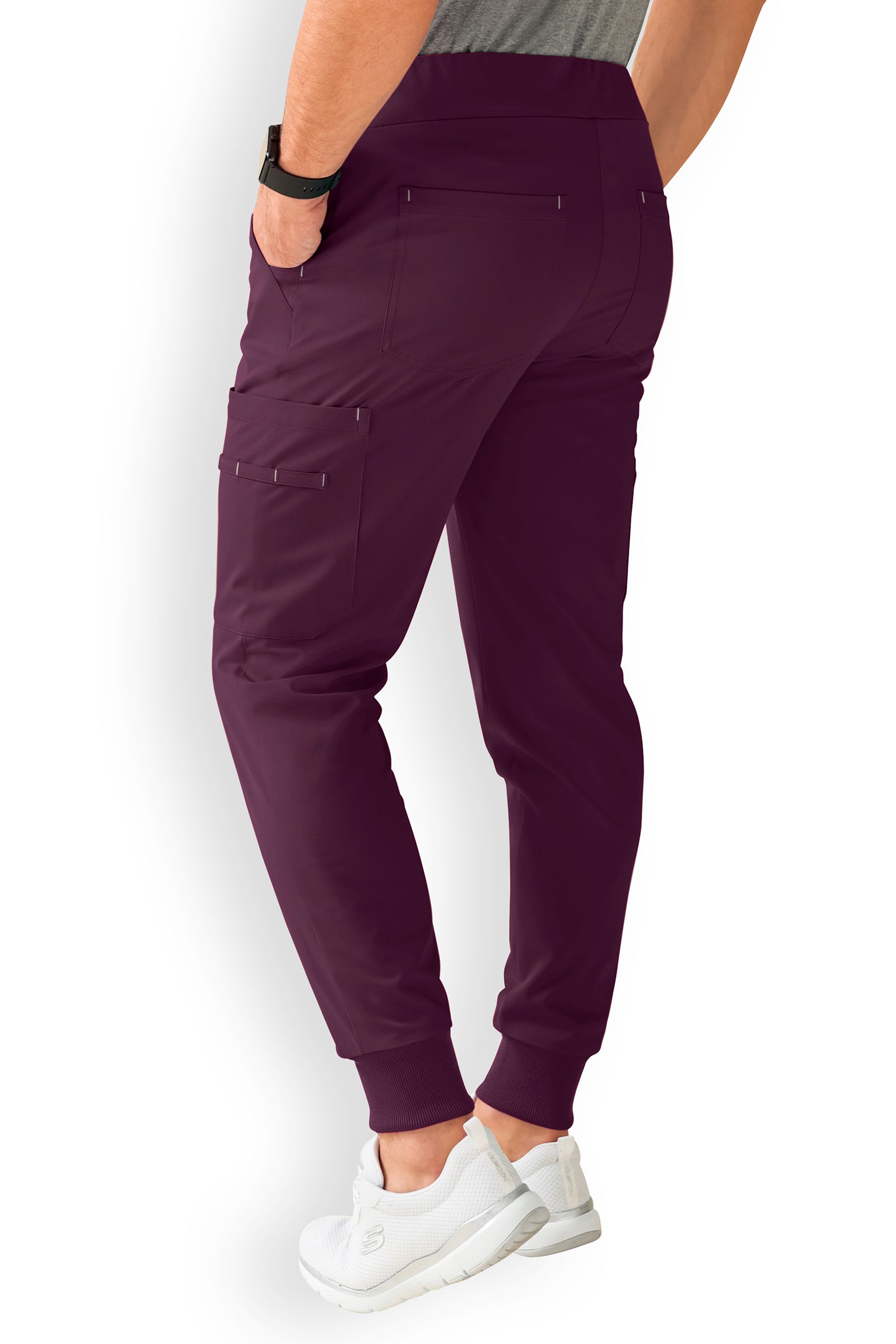 Stretchhose Herren Kurzgröße - Saumbündchen mit Beintaschen dark pflaume