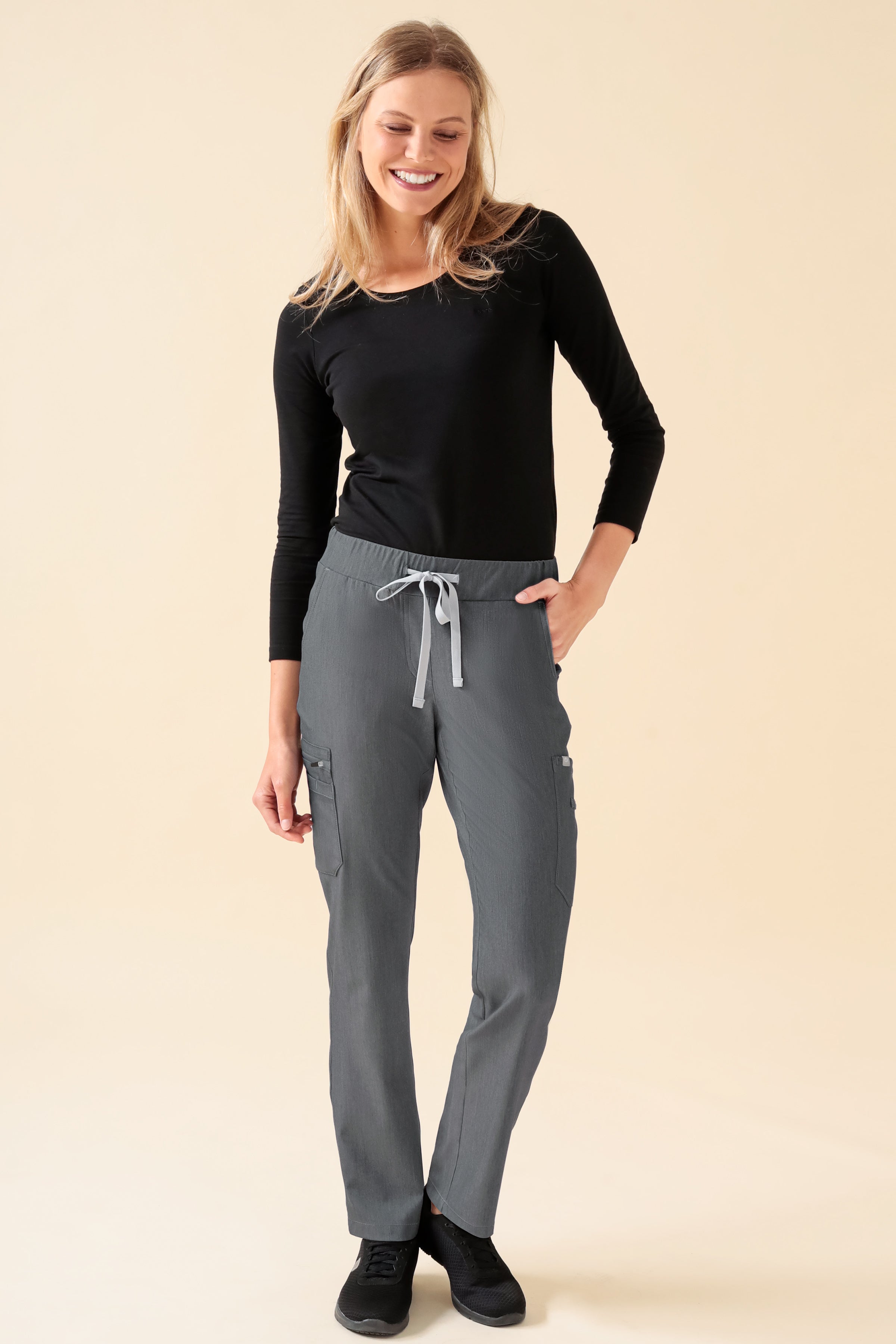 KAERE Hose Damen - gerader Saum mit Beintaschen grau melange, Vorderansicht 