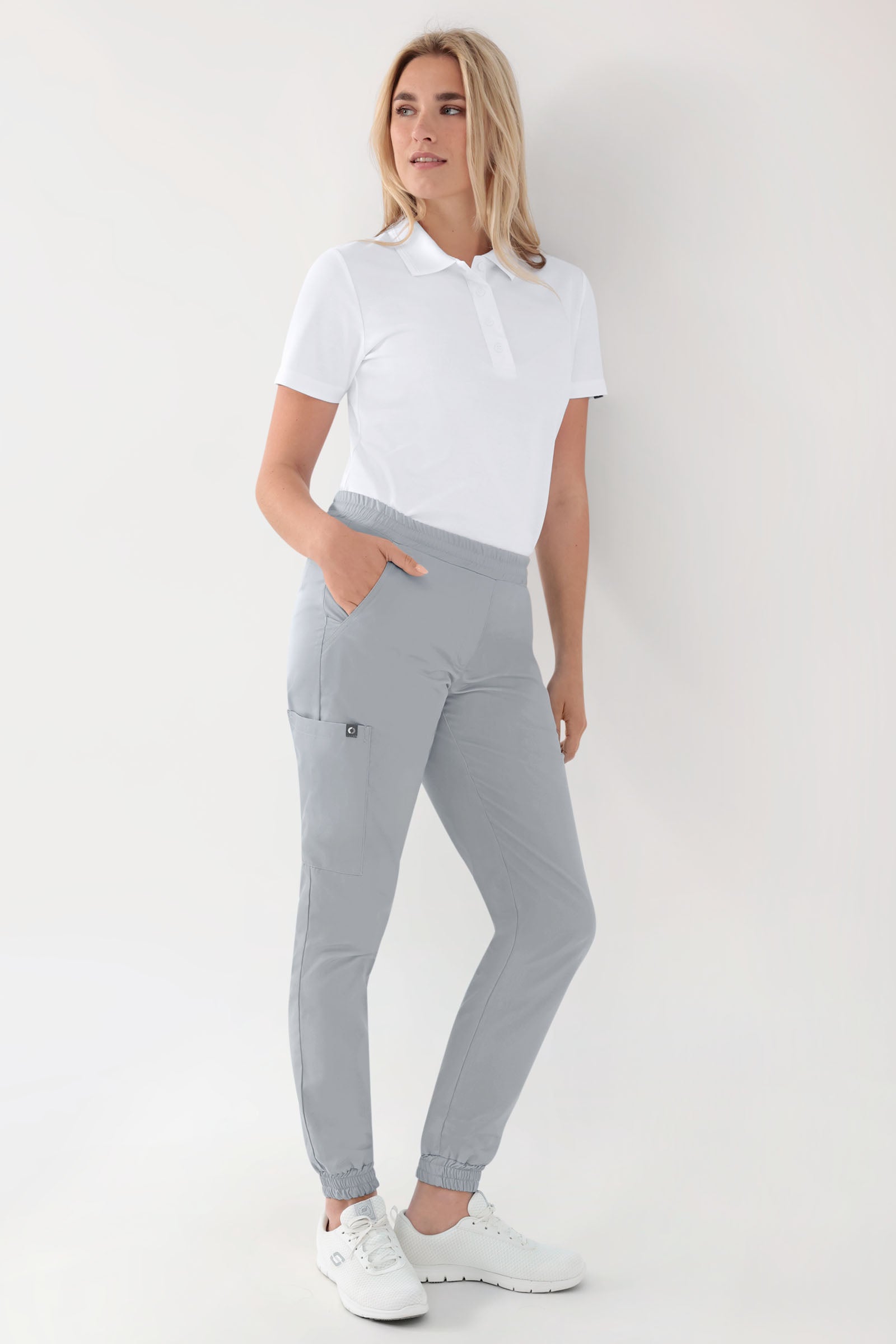 GREEN Stretch Hose Damen - Jogpants Style perlgrau