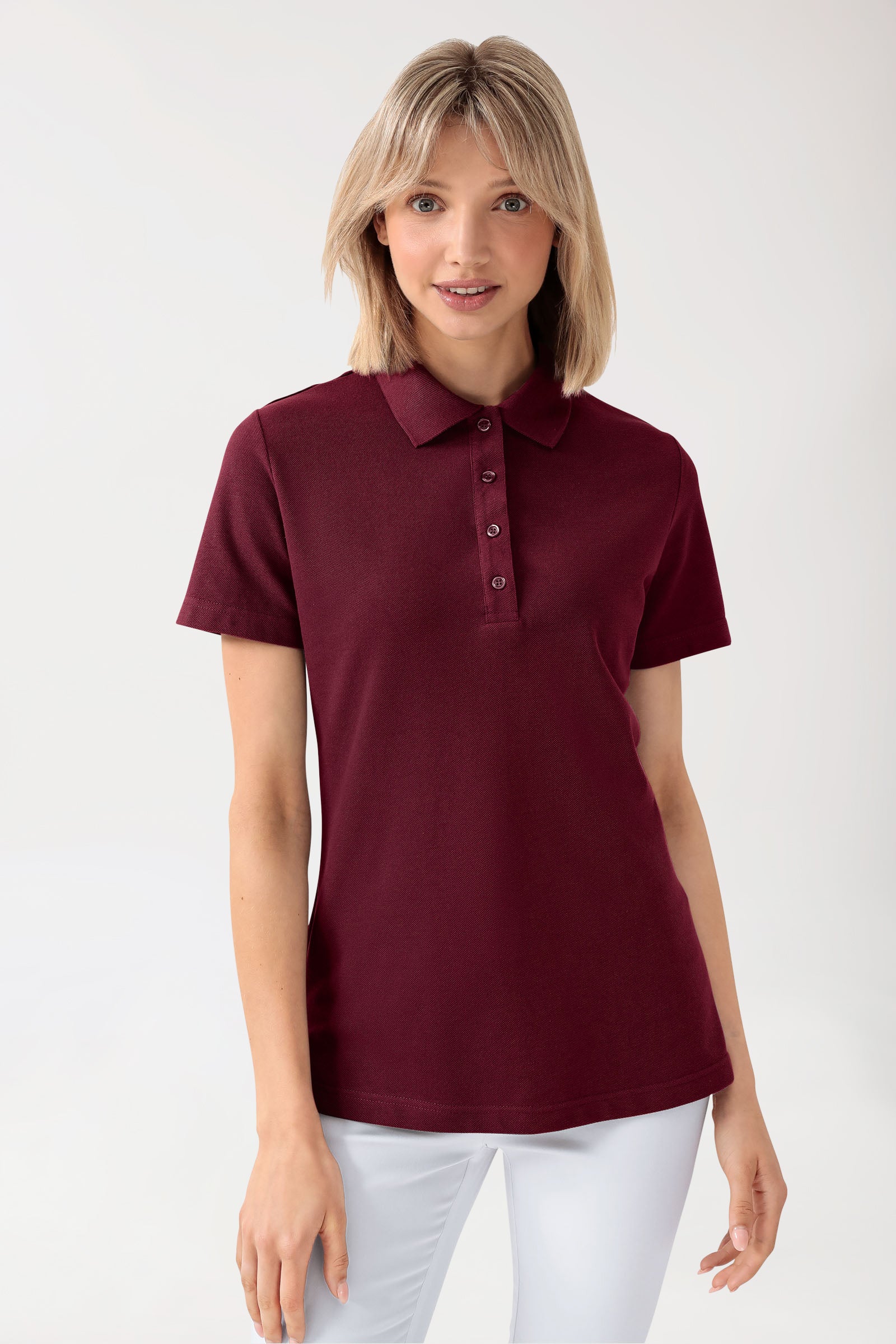 CORE Shirt Damen - Polokragen bordeaux, Vorderansicht 