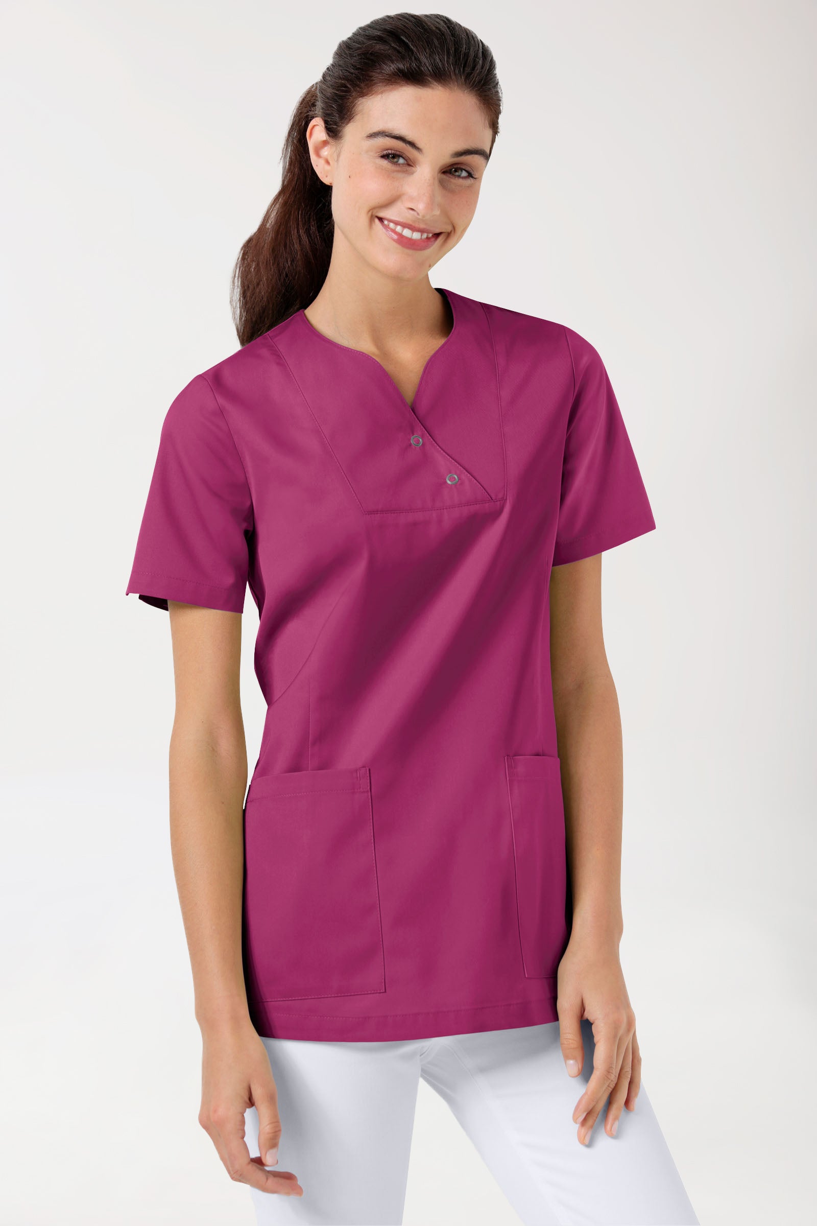 CORE Schlupfkasack Damen curved fit - mit Druckknöpfen berry, Vorderansicht 