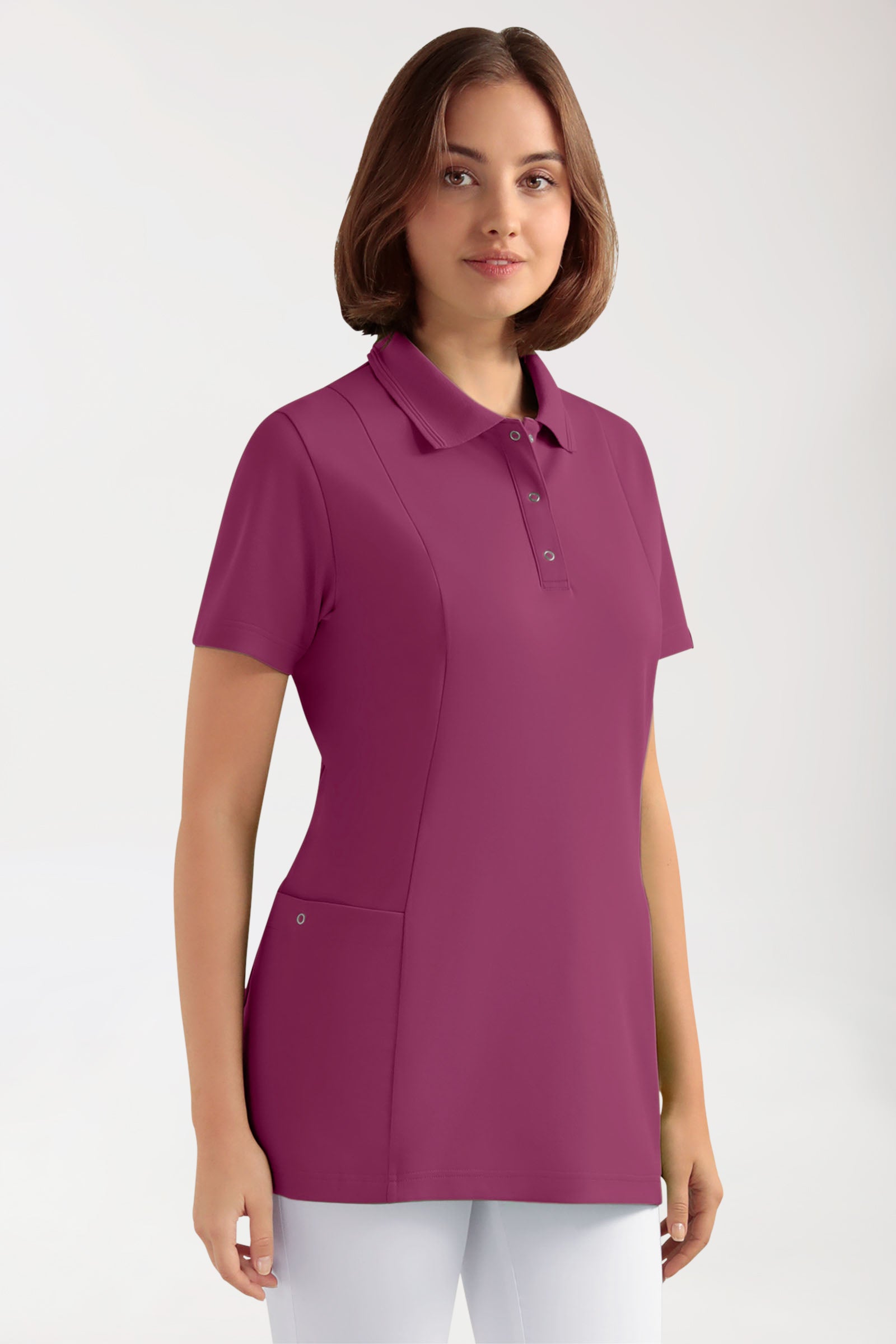 COMFY FLEX Stretch Schlupfkasack Damen - Polokragen berry, Vorderansicht 
