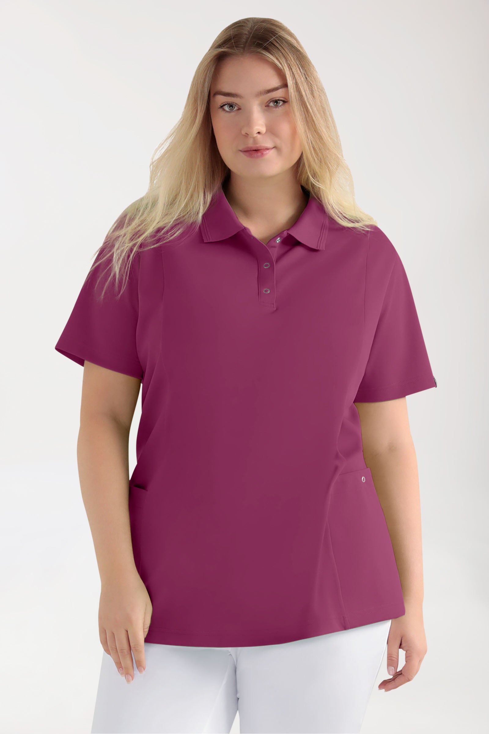 COMFY FLEX Stretch Schlupfkasack Damen - Polokragen berry, Vorderansicht 