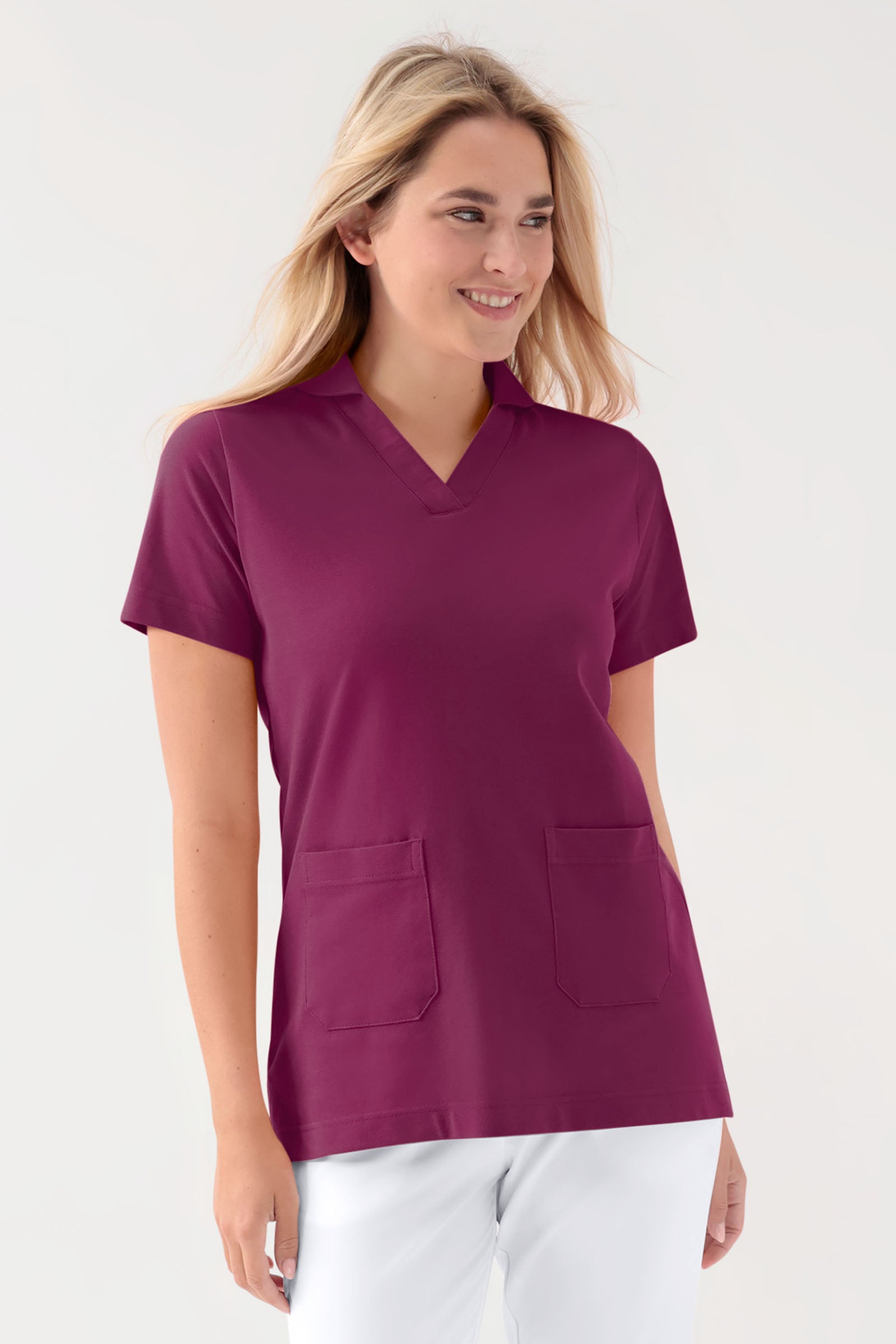 COMFY FLEX Stretch Schlupfkasack Damen - Schalkragen berry, Vorderansicht 