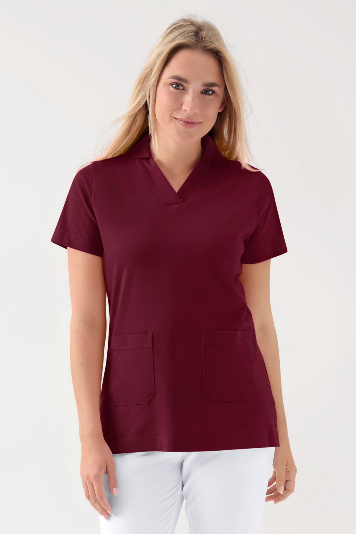 COMFY FLEX Stretch Schlupfkasack Damen - Schalkragen bordeaux, Vorderansicht 