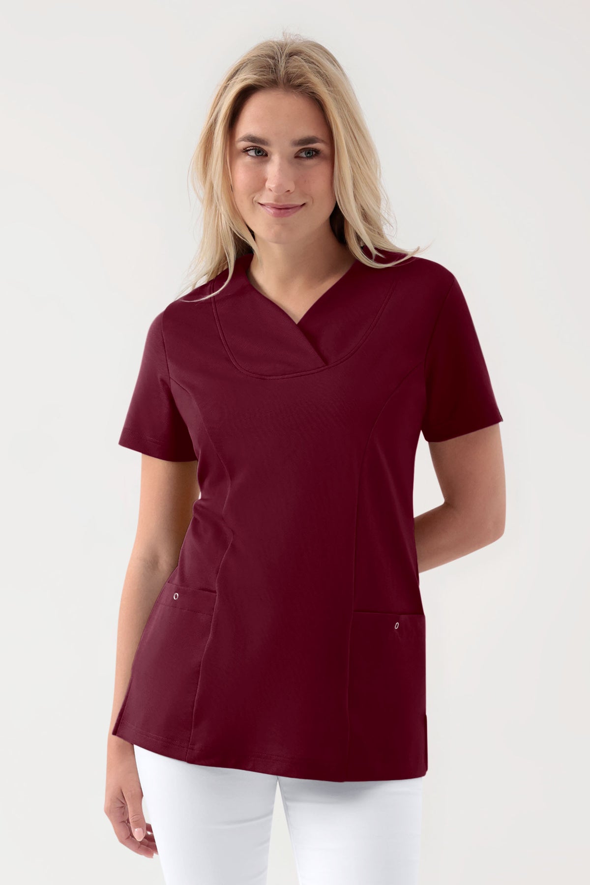 COMFY FLEX Stretch Schlupfkasack Damen - Herzausschnitt bordeaux, Vorderansicht 