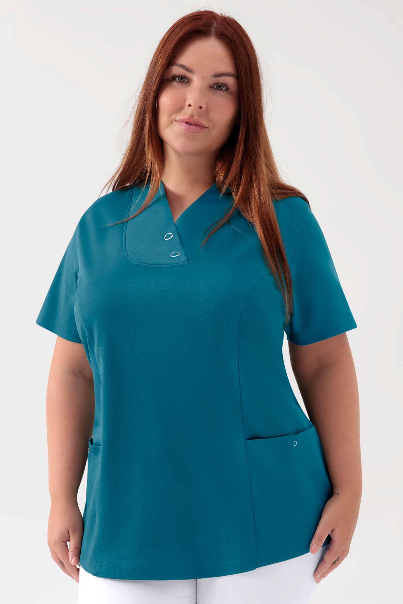 COMFY FLEX Stretch Schlupfkasack Damen - mit Druckknöpfen petrol, Vorderansicht 