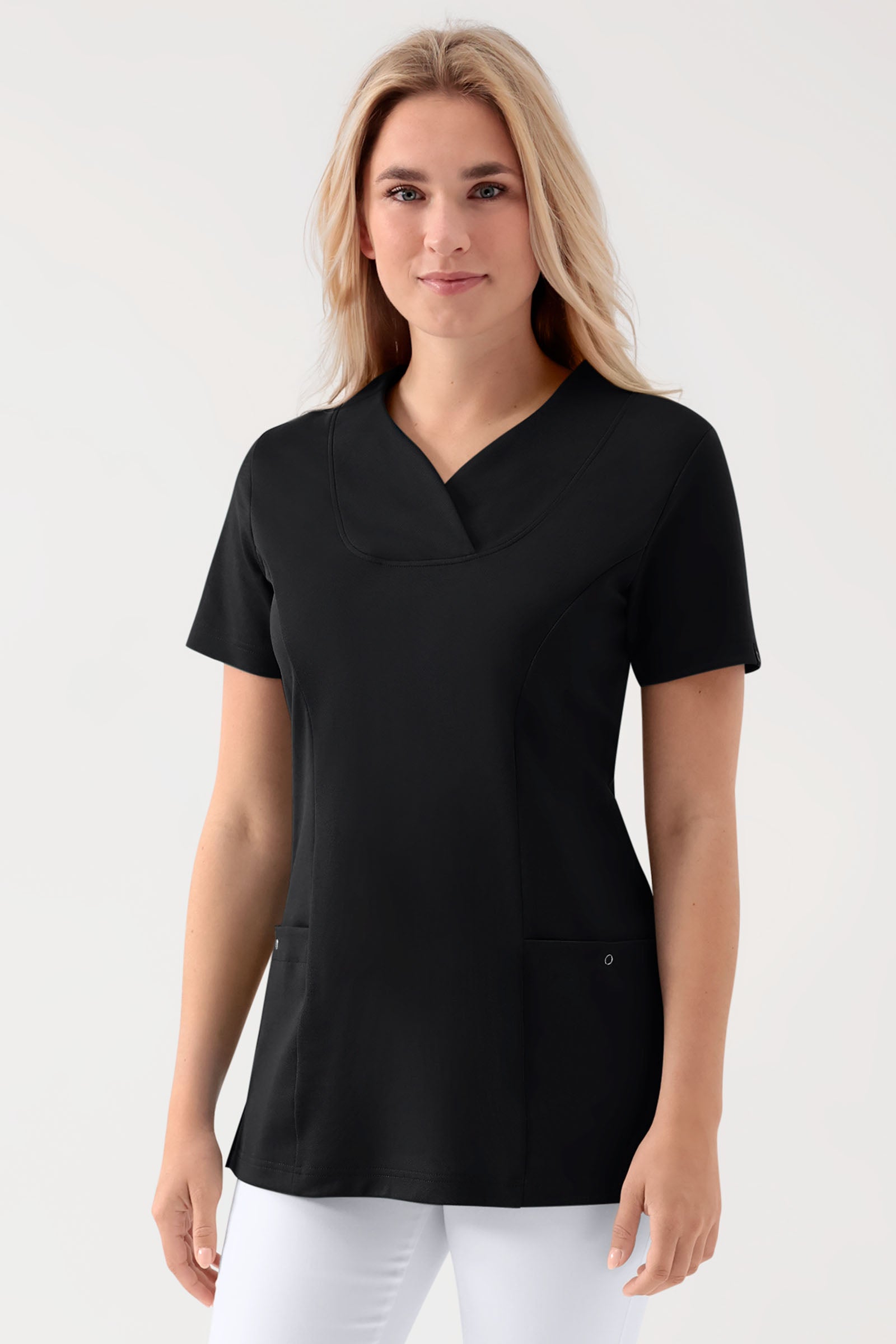 COMFY FLEX Stretch Schlupfkasack Damen - Herzausschnitt schwarz, Vorderansicht 