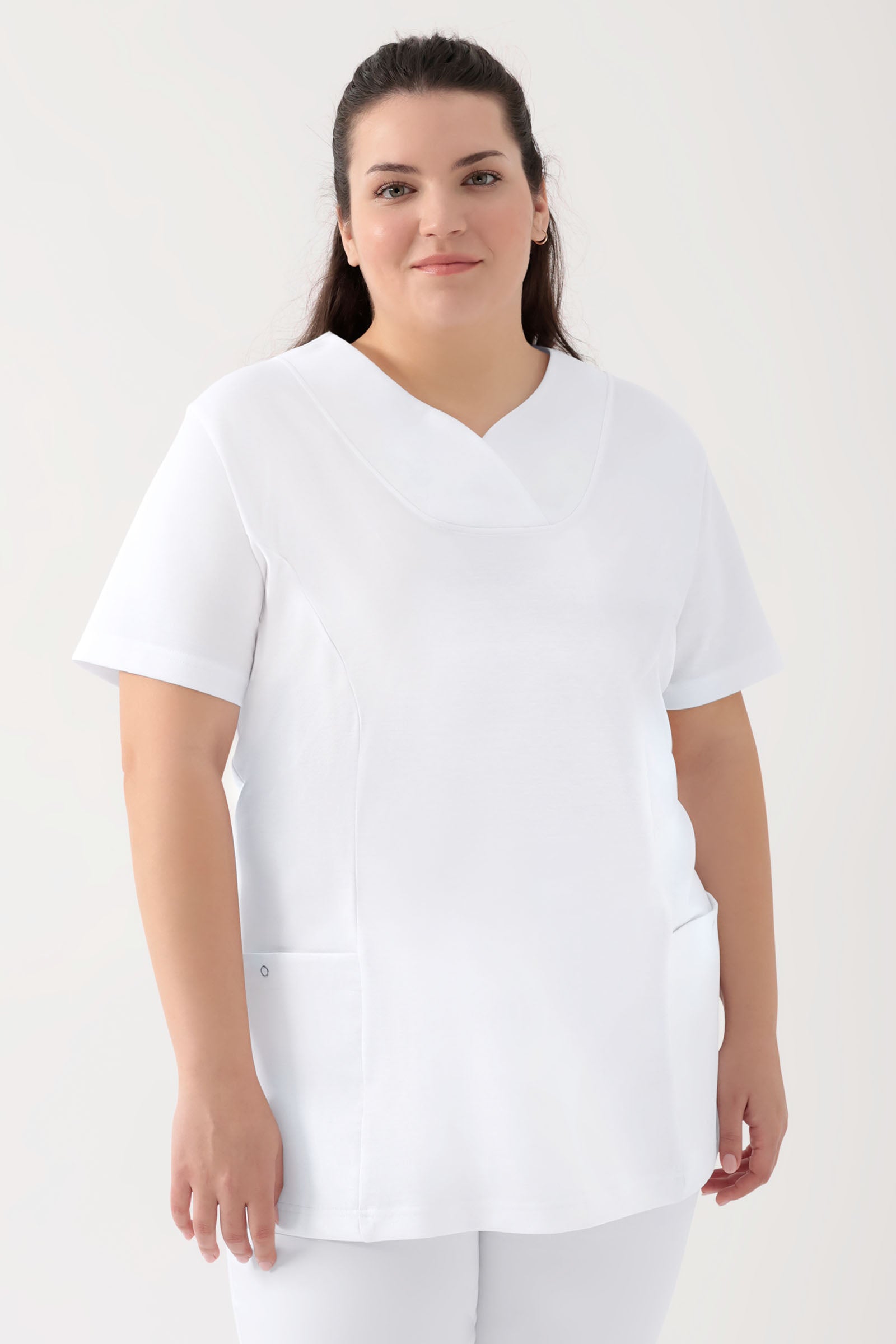 COMFY FLEX Stretch Schlupfkasack Damen - Herzausschnitt weiß, Vorderansicht 
