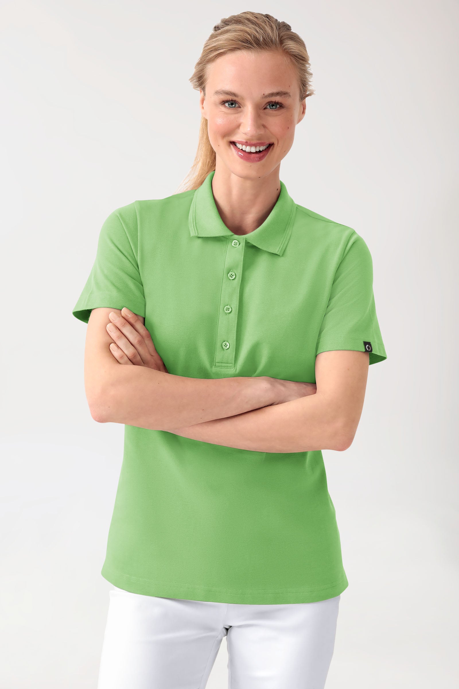 COMFY FLEX Stretch Shirt Damen - Polokragen apfelgrün, Vorderansicht 