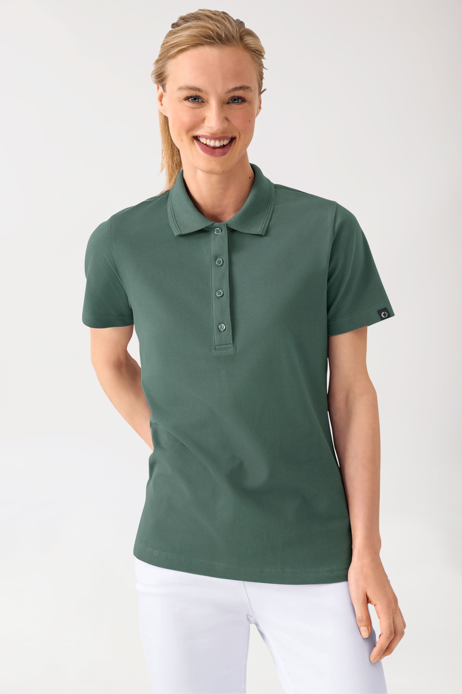 COMFY FLEX Stretch Shirt Damen - Polokragen dunkelgrün, Vorderansicht 