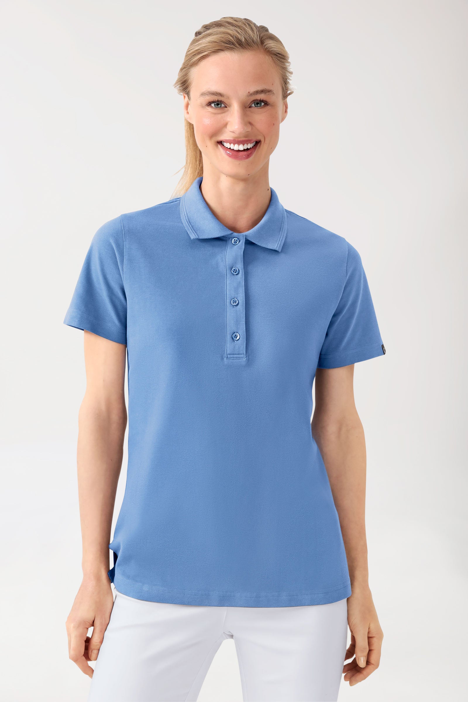 COMFY FLEX Stretch Shirt Damen - Polokragen himmelblau, Vorderansicht 