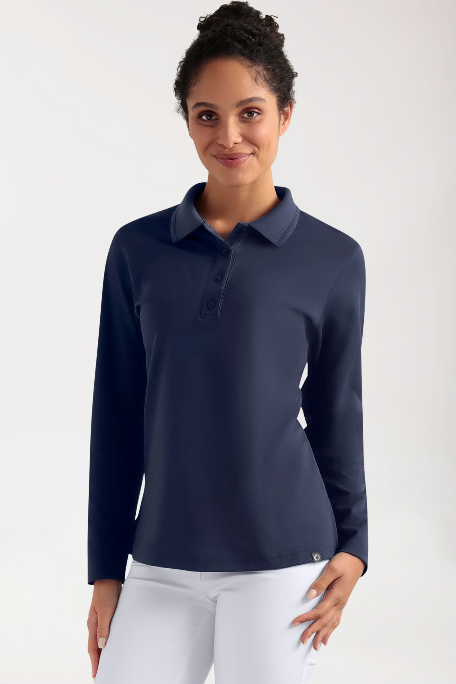 COMFY FLEX Stretch Longsleeve Damen - Polokragen navy, Vorderansicht 