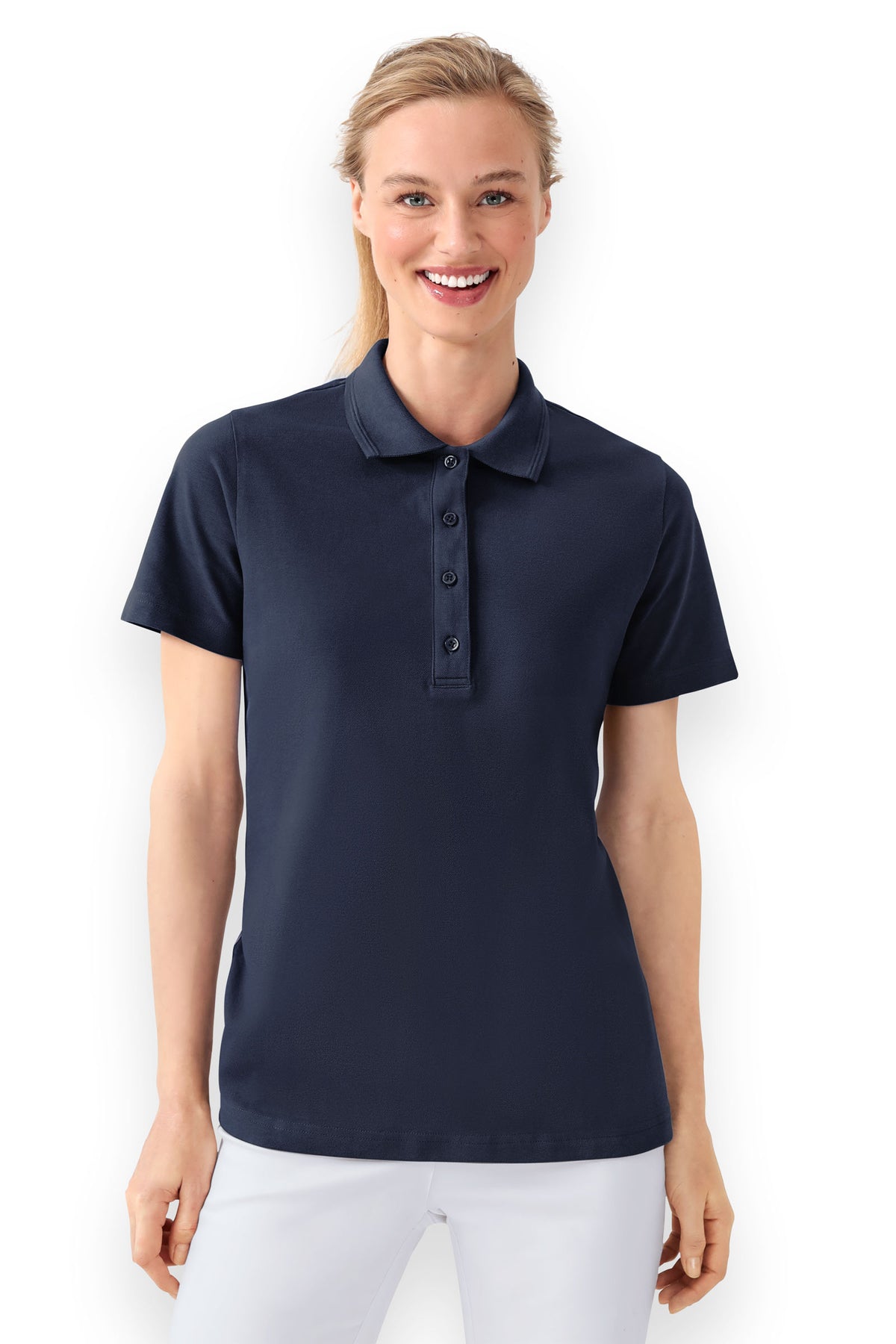 Shirt Damen - Polokragen navy, Vorderansicht 