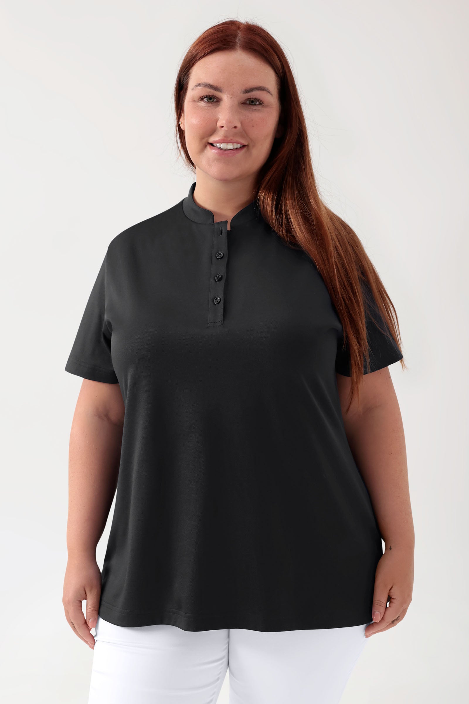 COMFY FLEX Stretch Shirt Damen - Stehkragen schwarz, Vorderansicht 