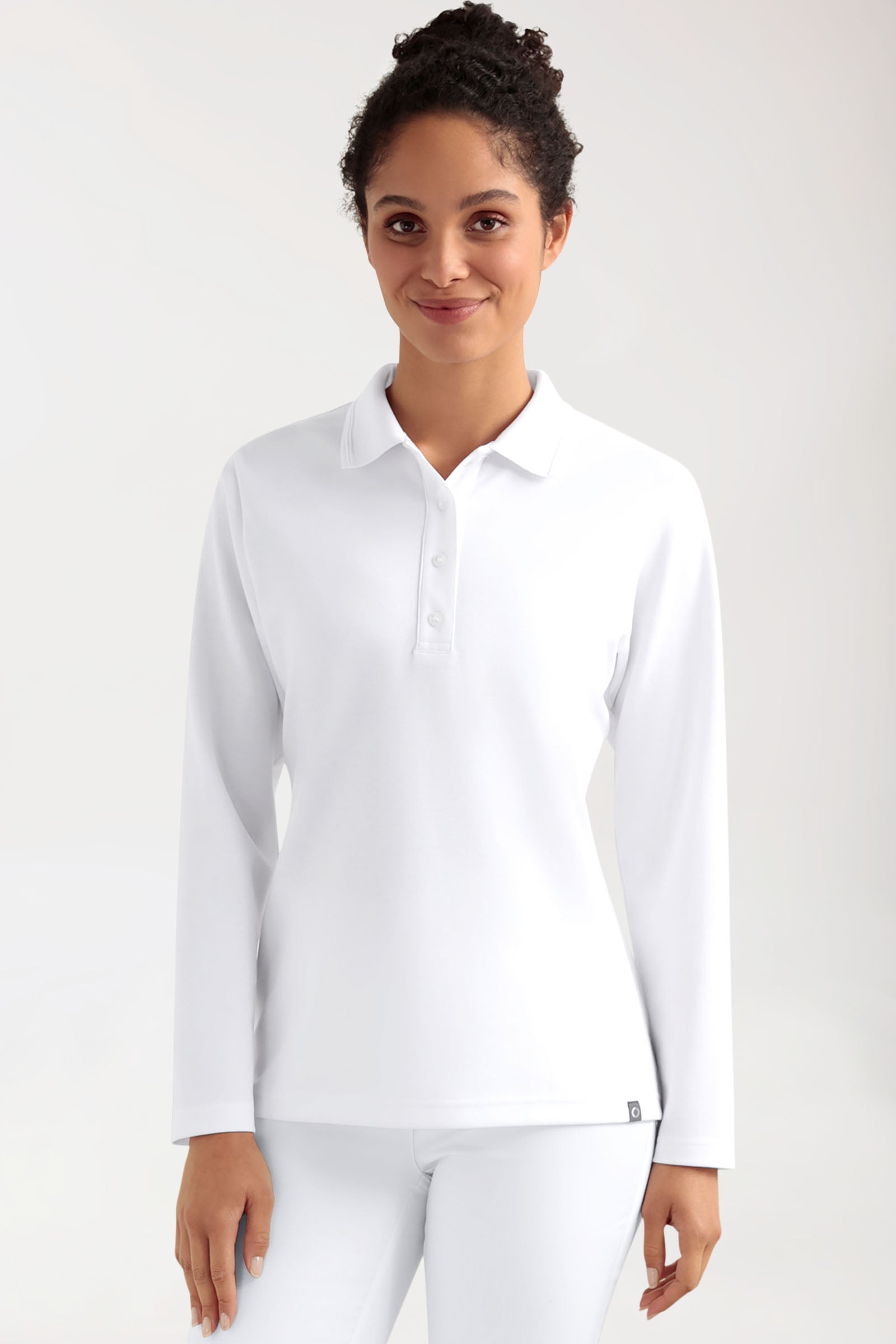 COMFY FLEX Stretch Longsleeve Damen - Polokragen weiß, Vorderansicht 