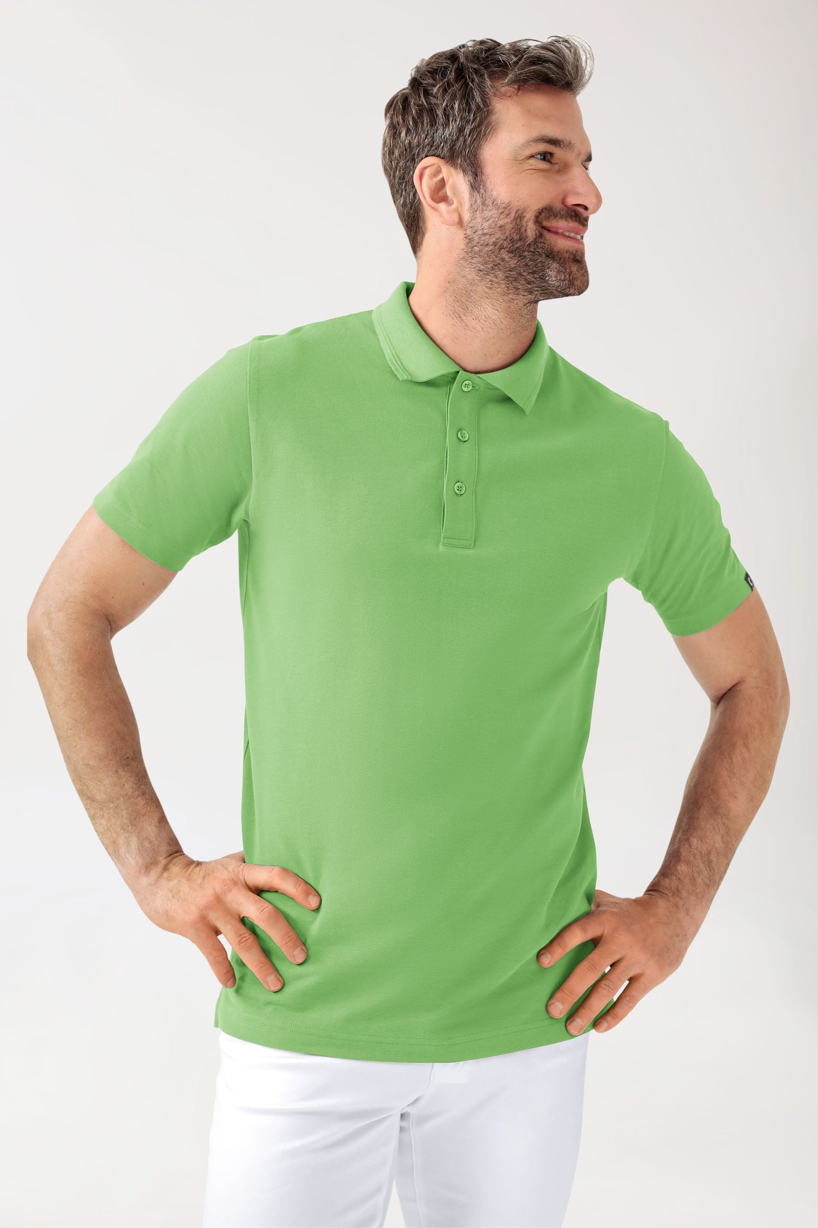 COMFY FLEX Stretch Shirt Herren - Polokragen apfelgrün, Vorderansicht 