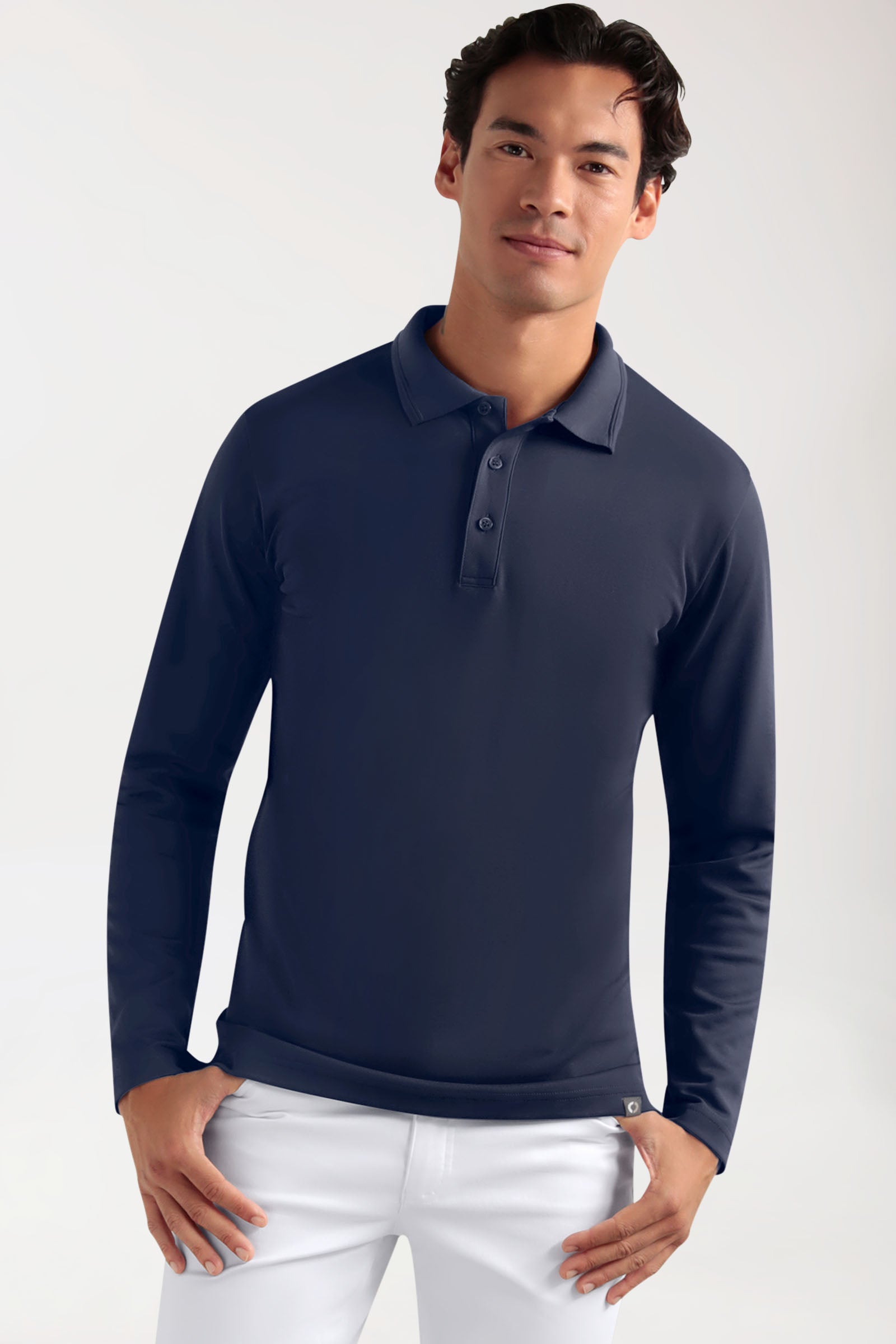 COMFY FLEX Stretch Longsleeve Herren - Polokragen navy, Vorderansicht 
