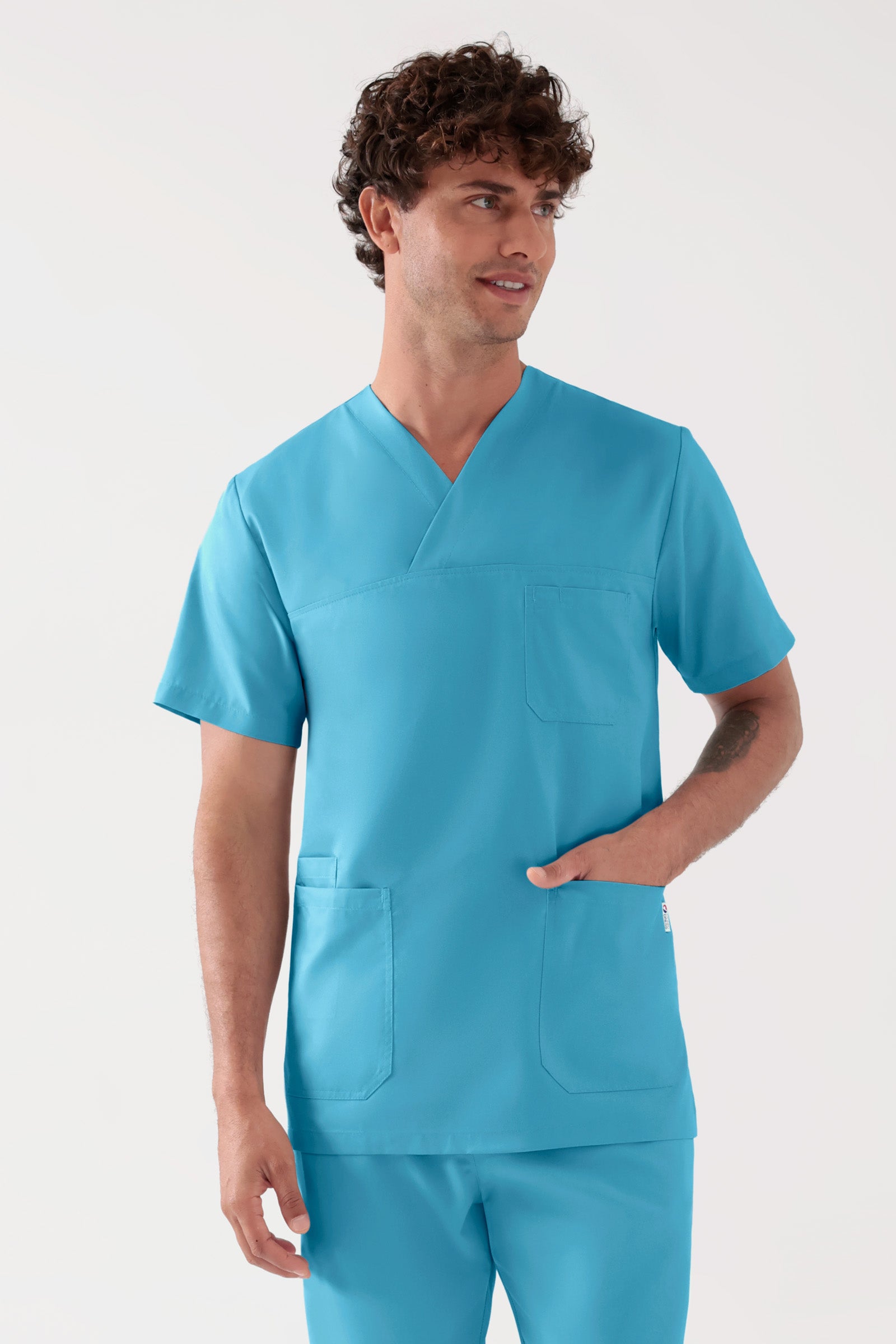 TENCEL™ Schlupfkasack Herren - V-Ausschnitt dark türkis