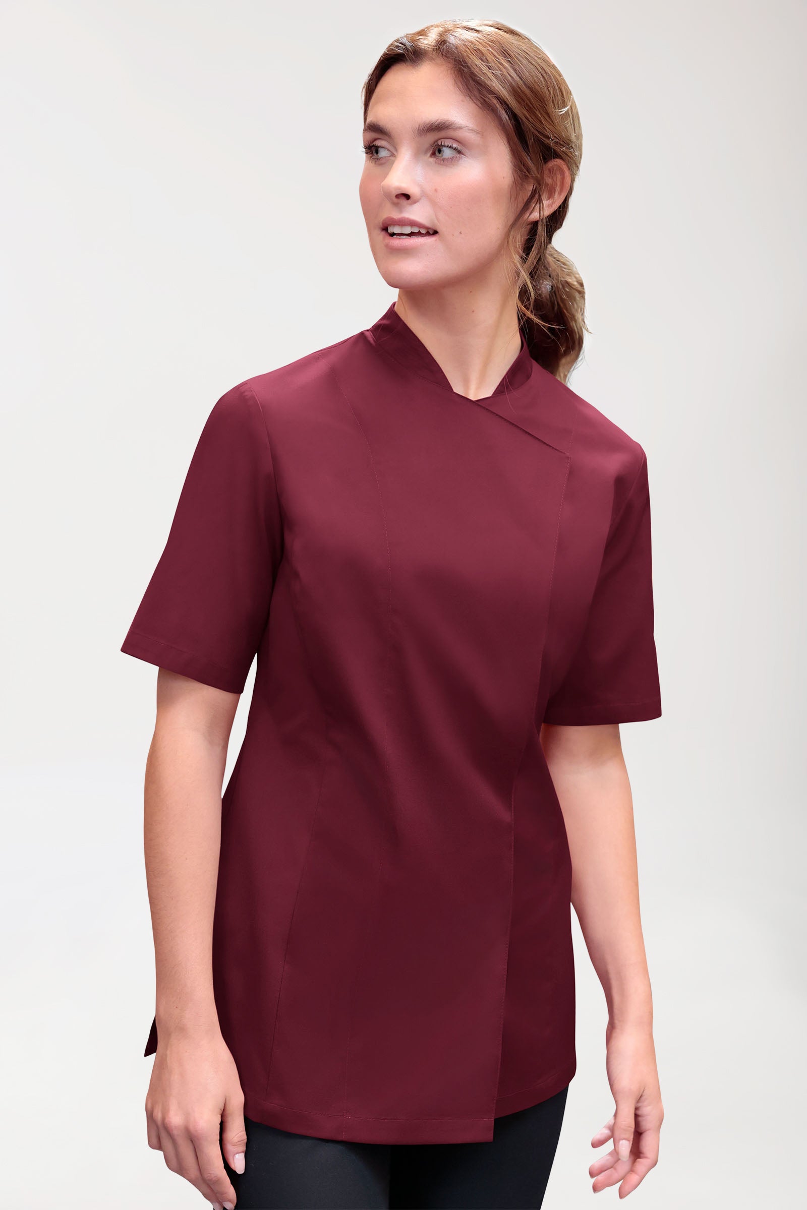 Gastro Kochjacke Damen - 1/2 Arm bordeaux, Vorderansicht 