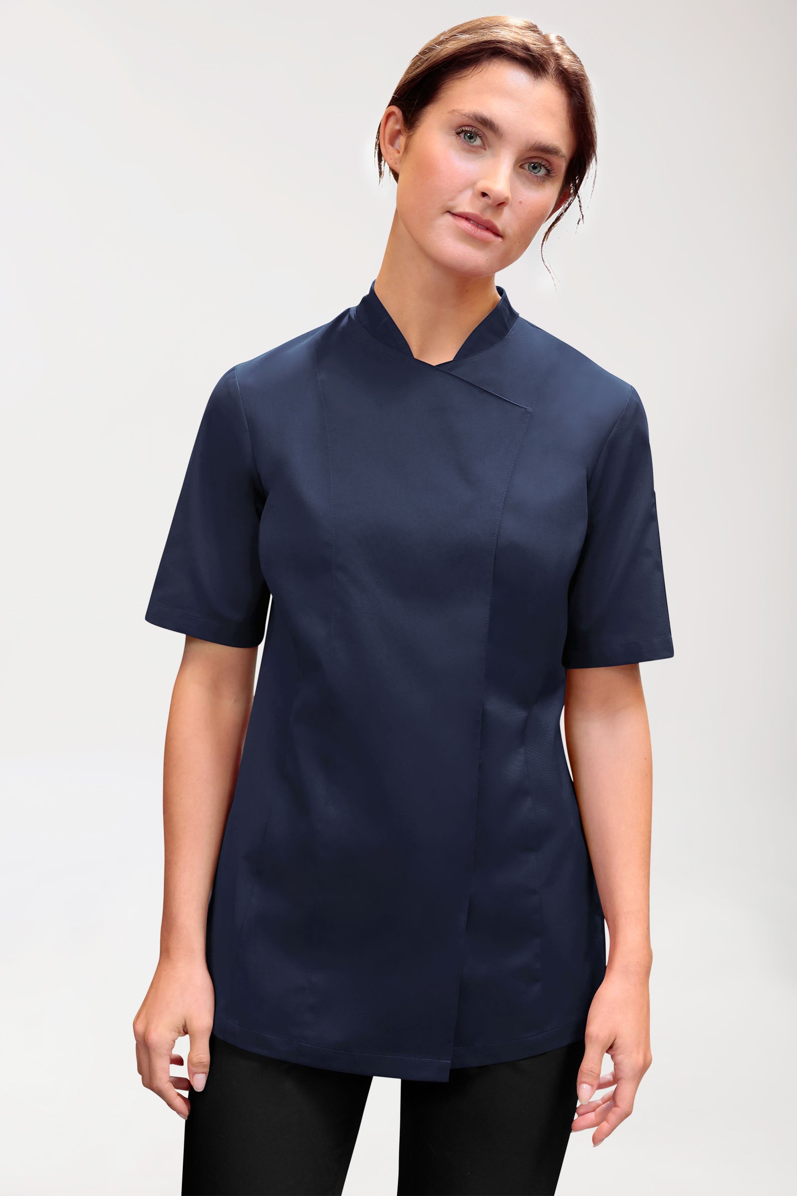 Gastro Kochjacke Damen - 1/2 Arm navy, Vorderansicht 