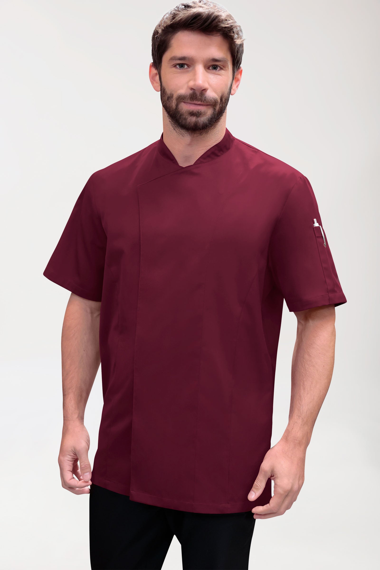Gastro Kochjacke Herren - 1/2 Arm bordeaux, Vorderansicht 