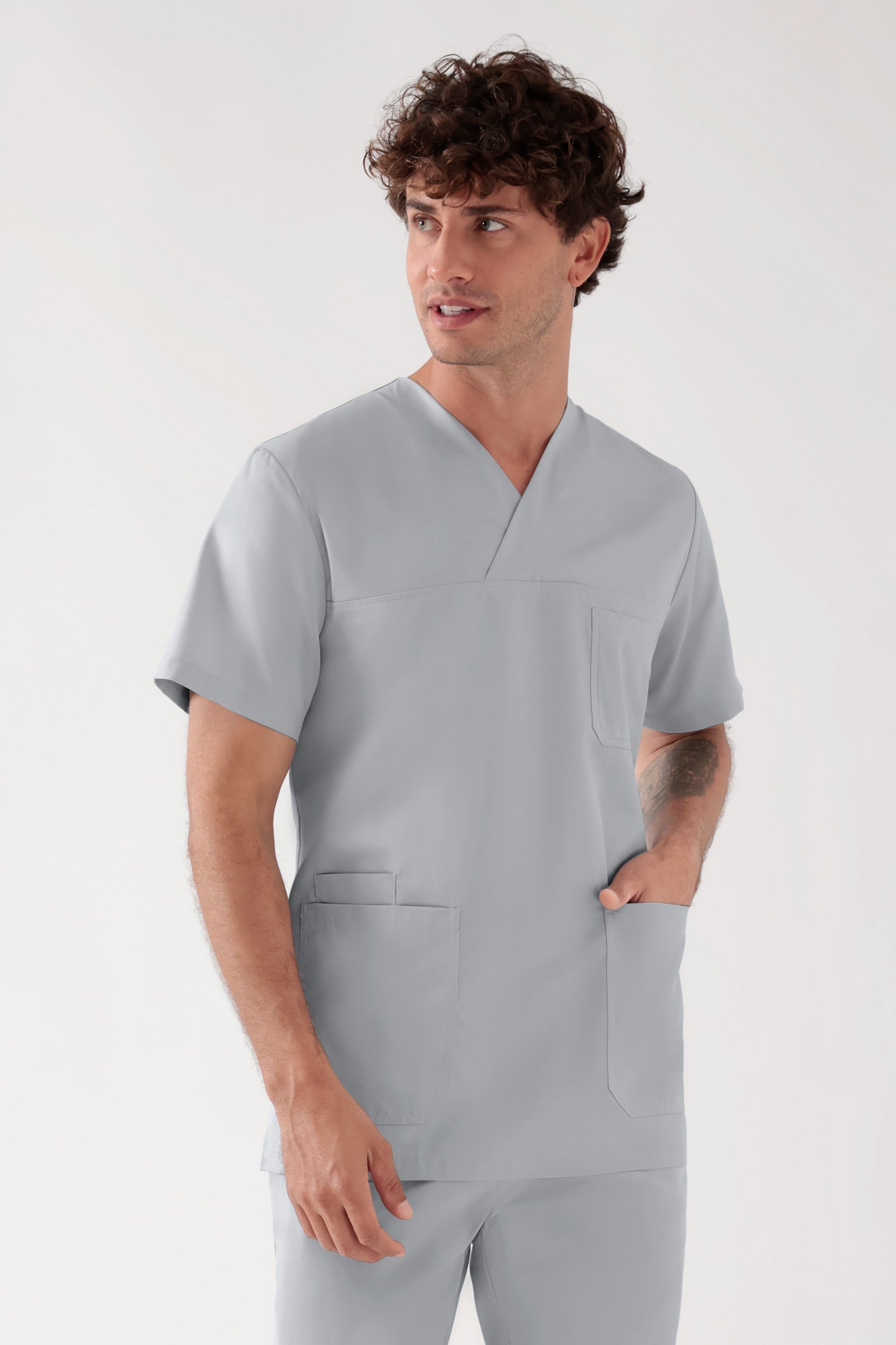 TENCEL™ Schlupfkasack Herren - V-Ausschnitt perlgrau