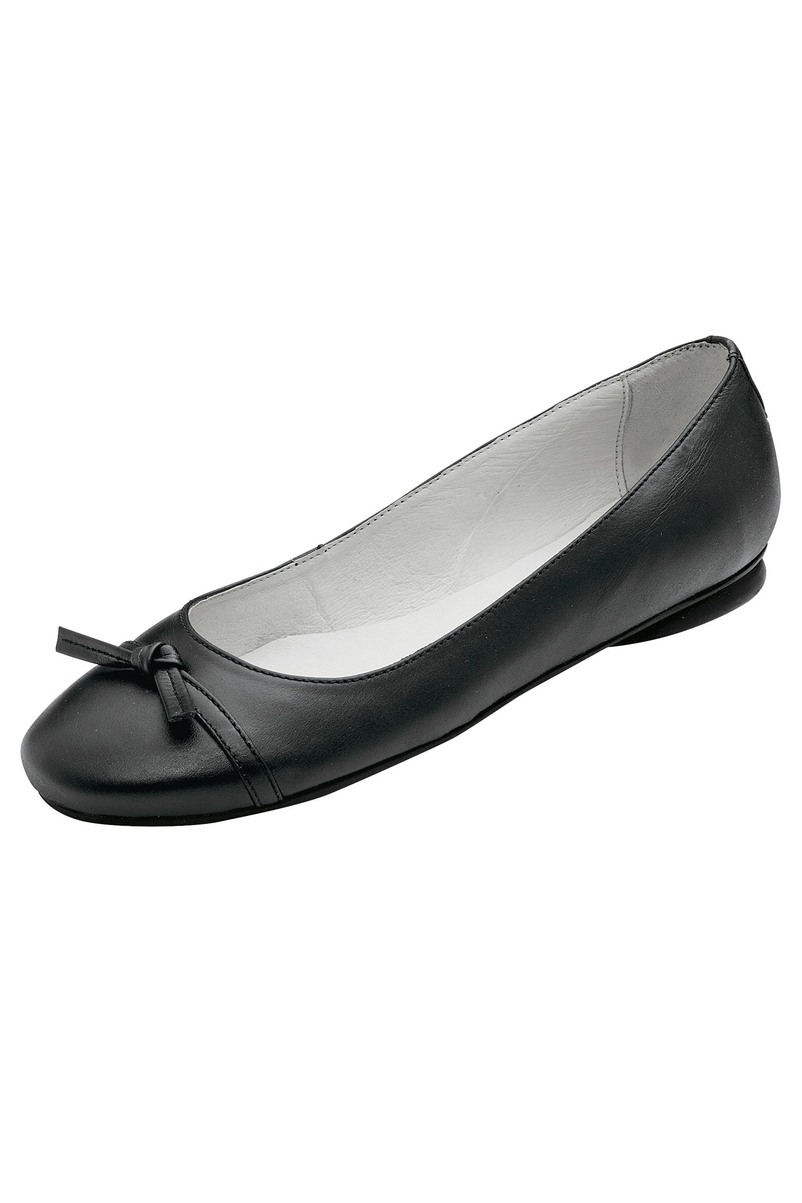 Ballerina aus Leder Schwarz Zierschleife