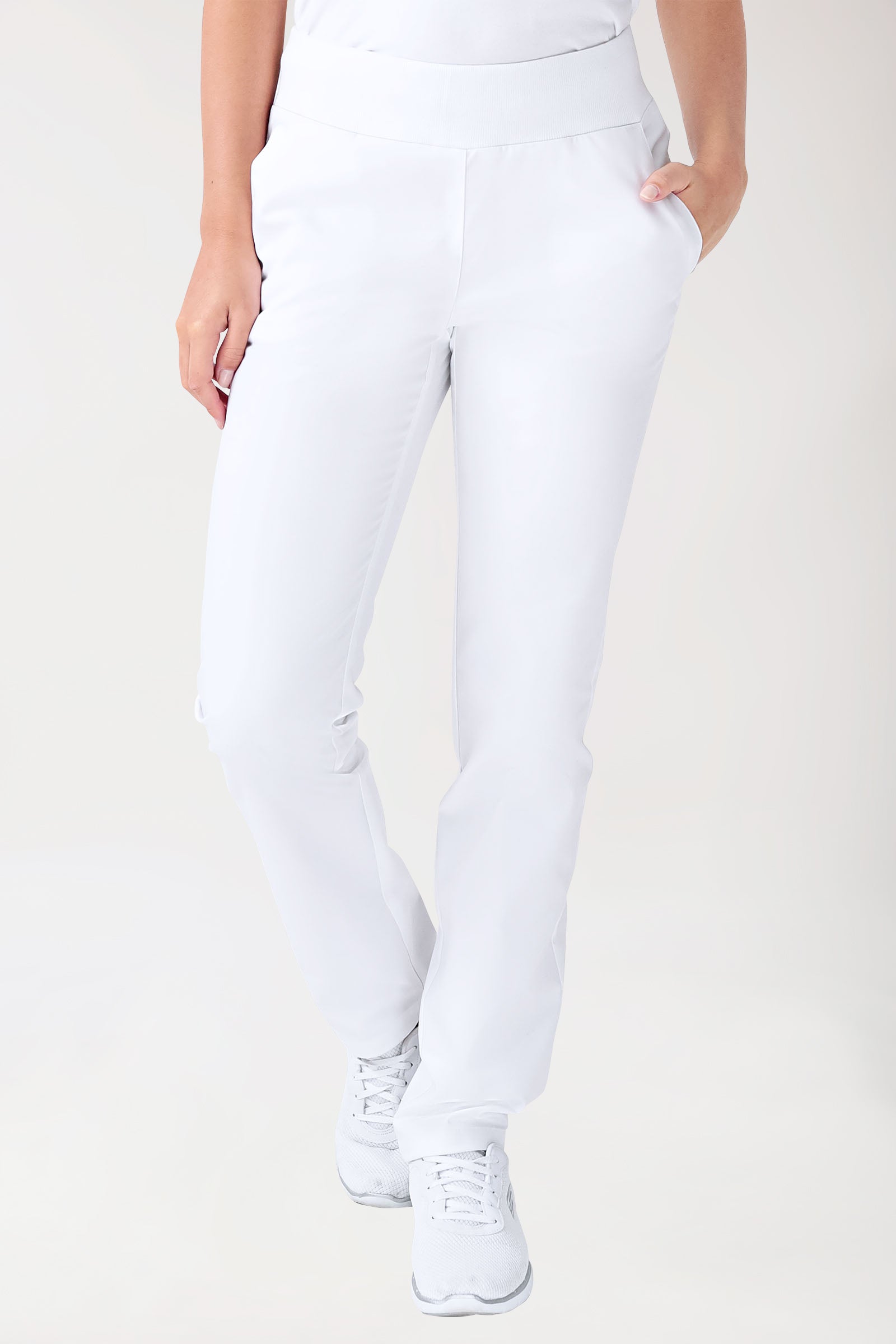 Stretch Hose Damen - Seitentaschen - Strickbund weiß, Vorderansicht 