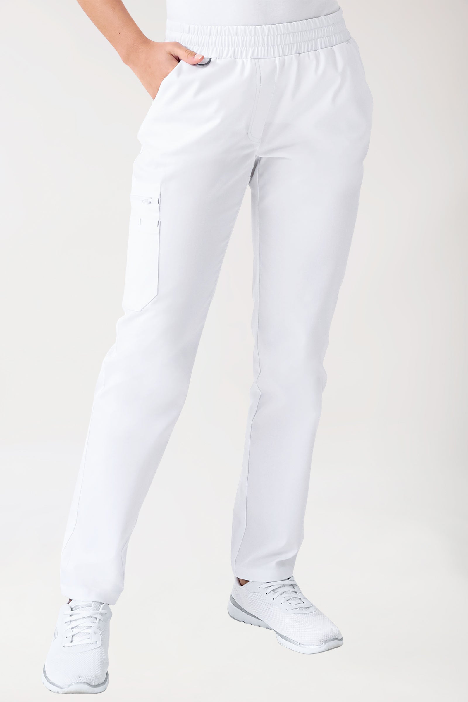 CLINIC STRETCH Hose Damen - gerader Saum Kurzgr. weiß/grau, Vorderansicht 