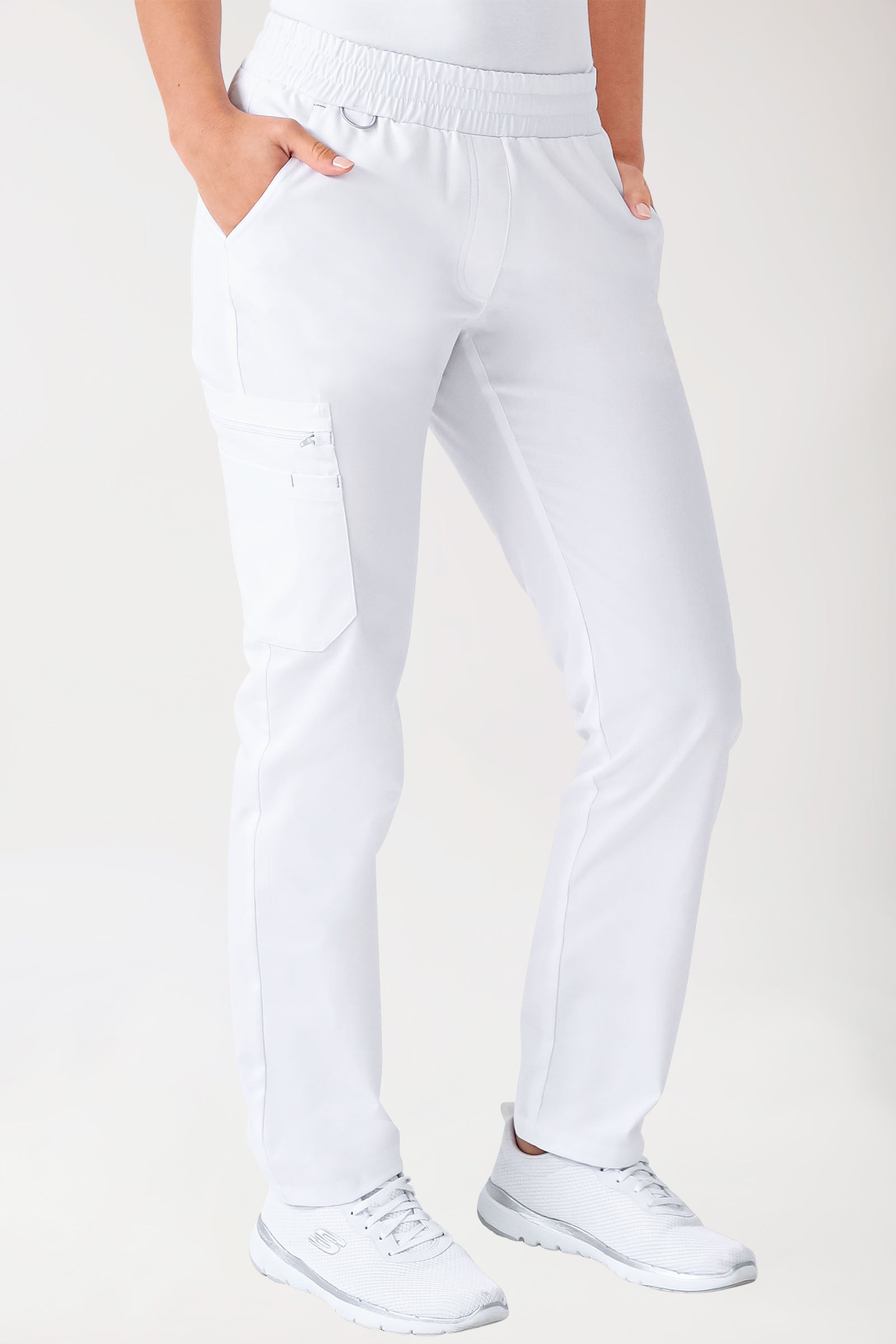 CLINIC STRETCH Hose Damen - gerader Saum weiß/grau, Vorderansicht 
