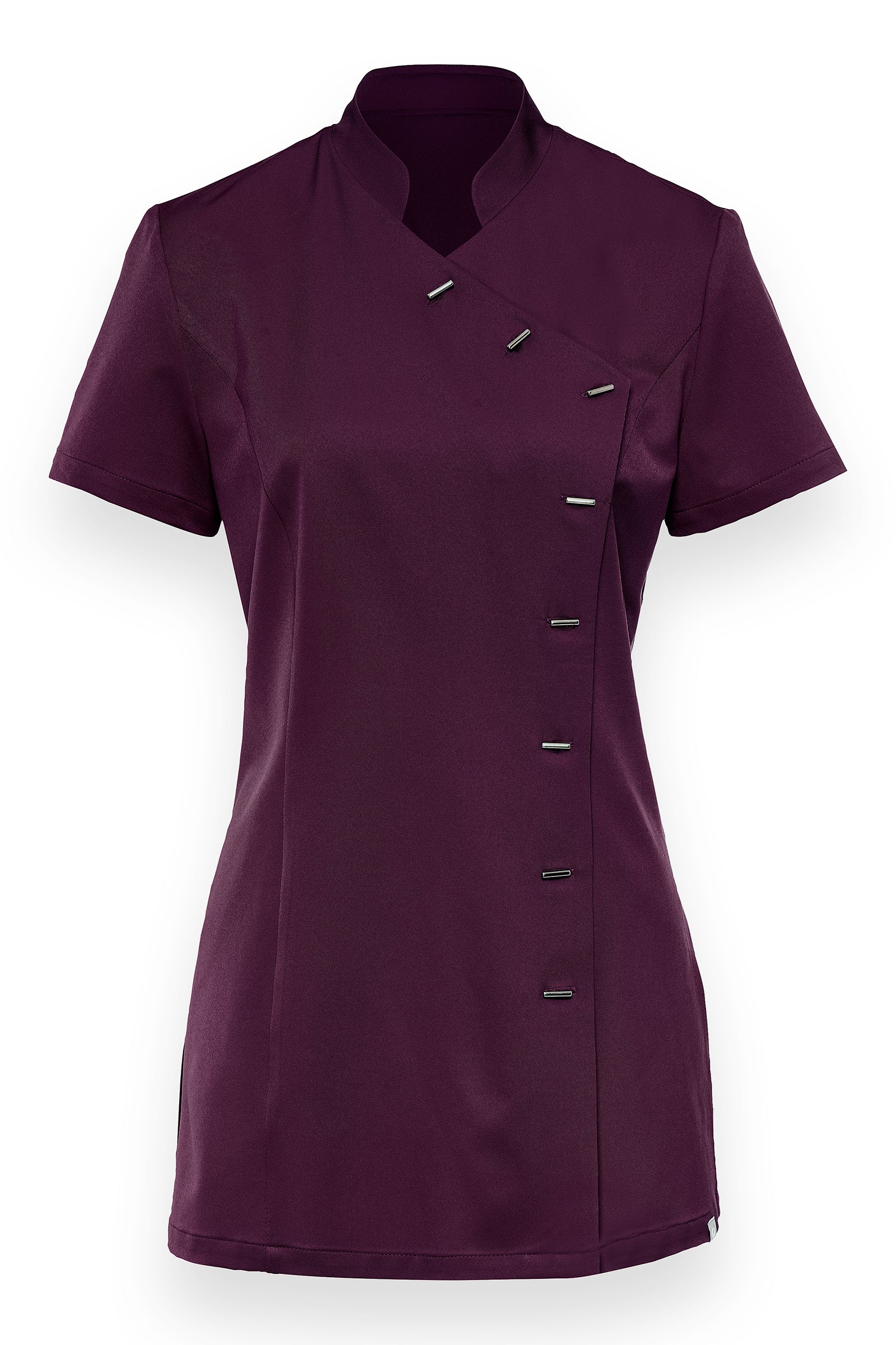 Stretchkasack Damen - asymmetrische Knopfleiste dark pflaume, Vorderansicht 