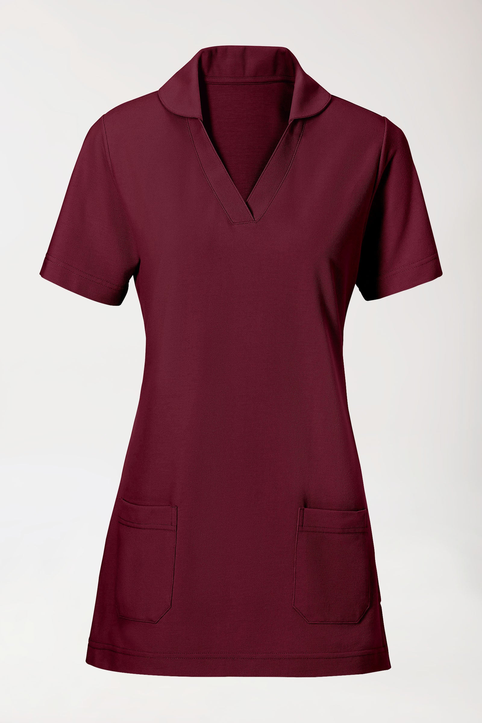 Piqué Longshirt Damen - mit Kragen bordeaux, Vorderansicht 