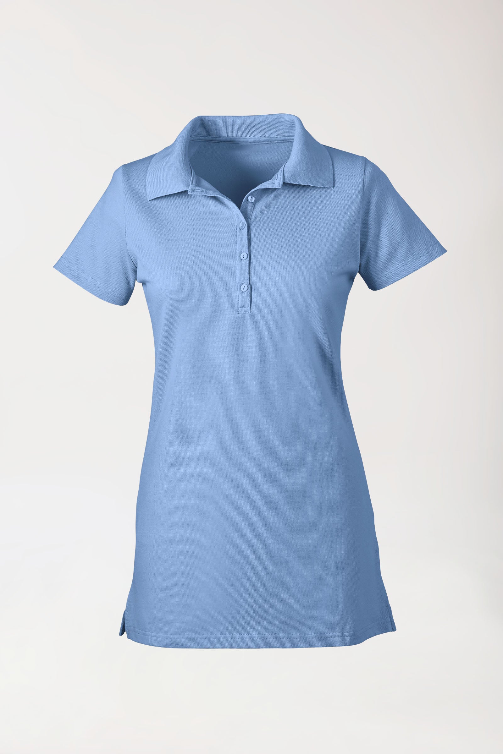 Stretch Longshirt Damen - Polokragen himmelblau, Vorderansicht 