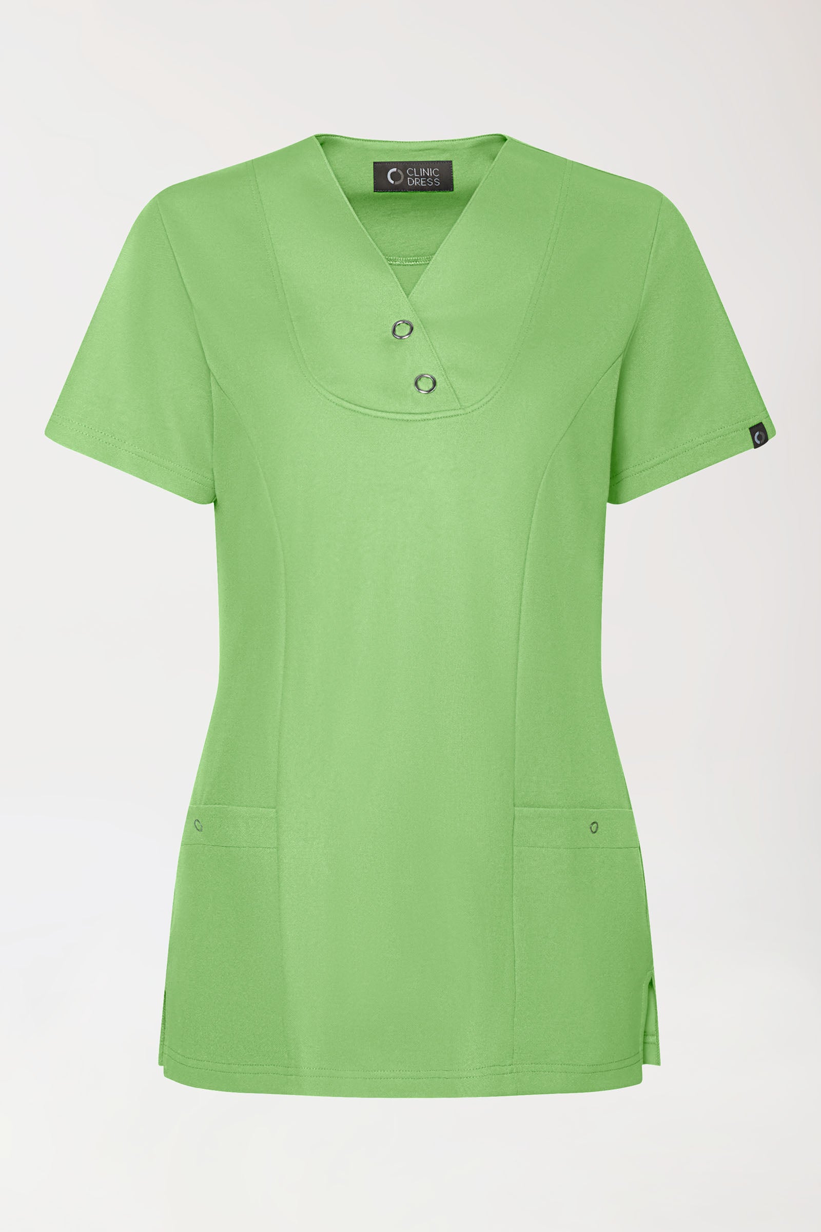 COMFY FLEX Stretch Schlupfkasack Damen - mit Druckknöpfen apfelgrün, Vorderansicht 