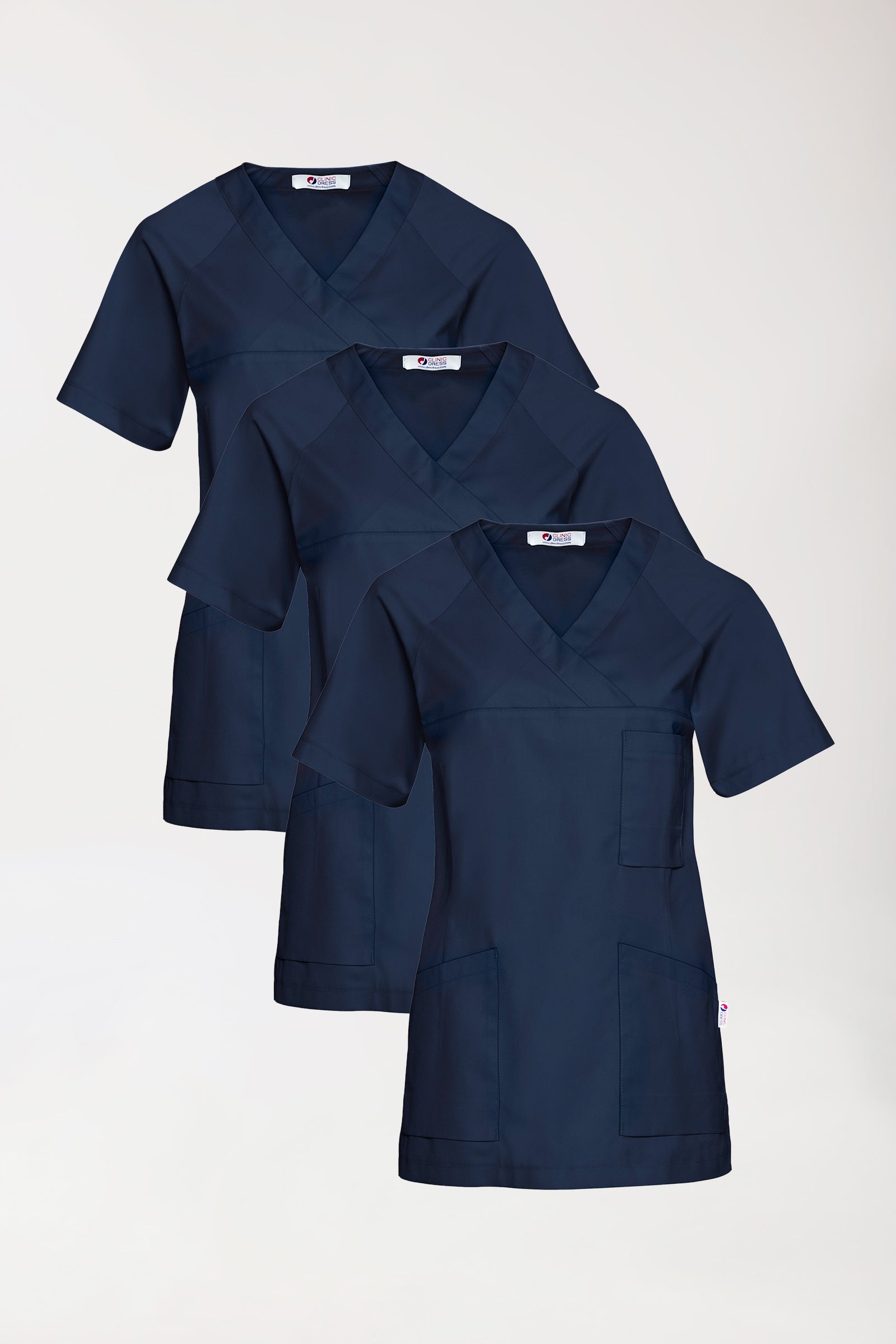 CORE Schlupfkasack Damen - 3er-Pack - V-Ausschnitt navy, Vorderansicht 