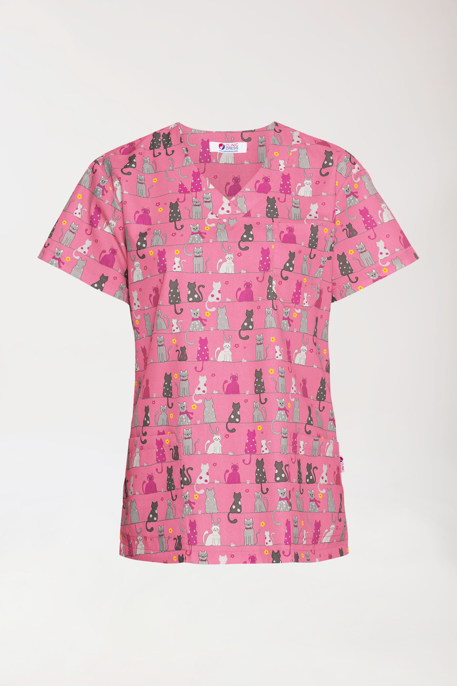 Leichter Schlupfkasack Damen - Alloverprint rosy pink/grau, Vorderansicht 