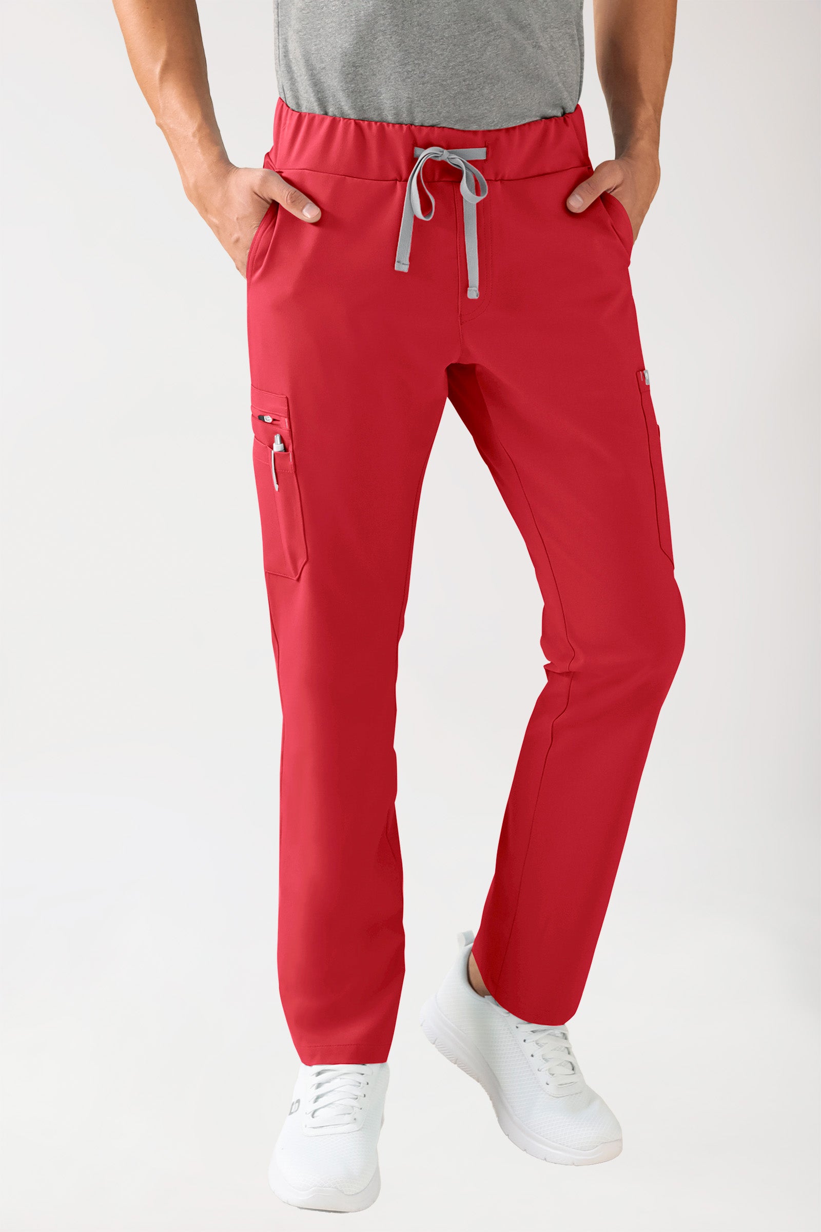 Stretch Hose Herren - gerader Saum mit Beintaschen hellrot, Vorderansicht 