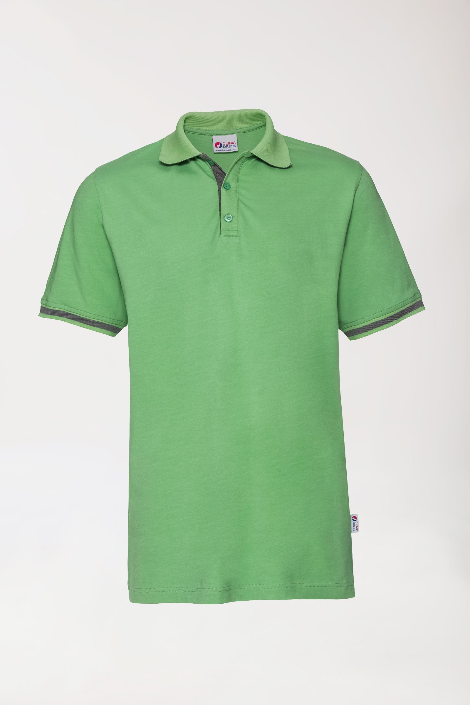 Stretch Shirt Herren - Polokragen apfelgrün/dunkelgrau melange, Vorderansicht 